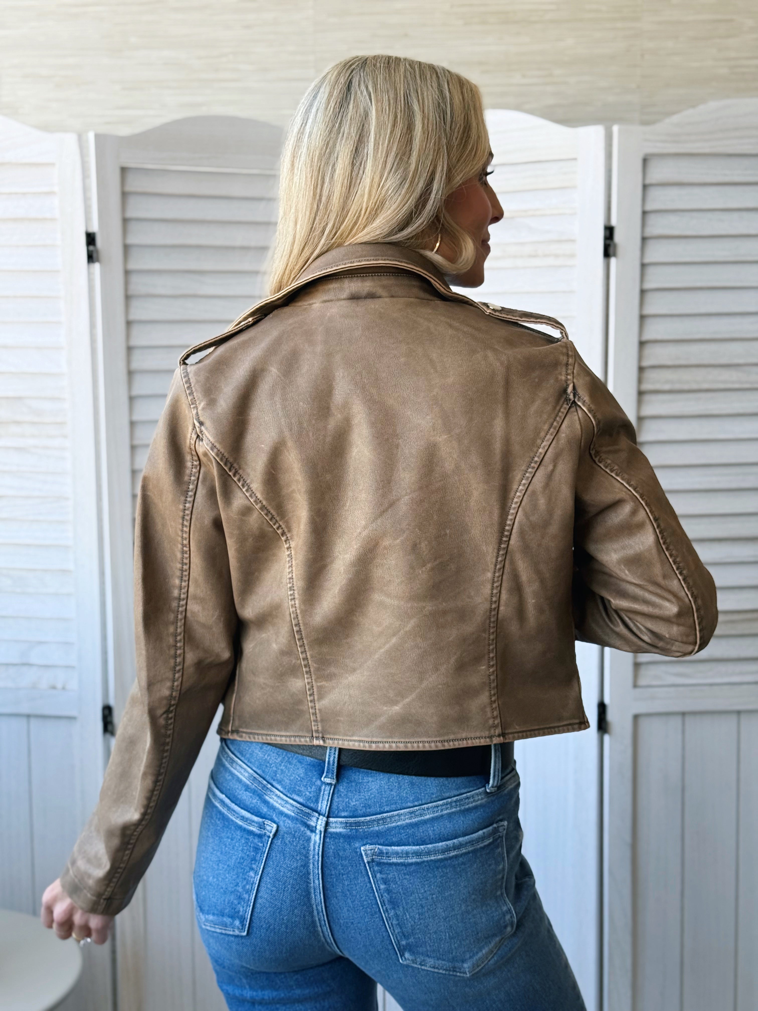 Grease Lightning Moto Jacket - TAUPE WASHED - willows clothing LEATHER JACKET