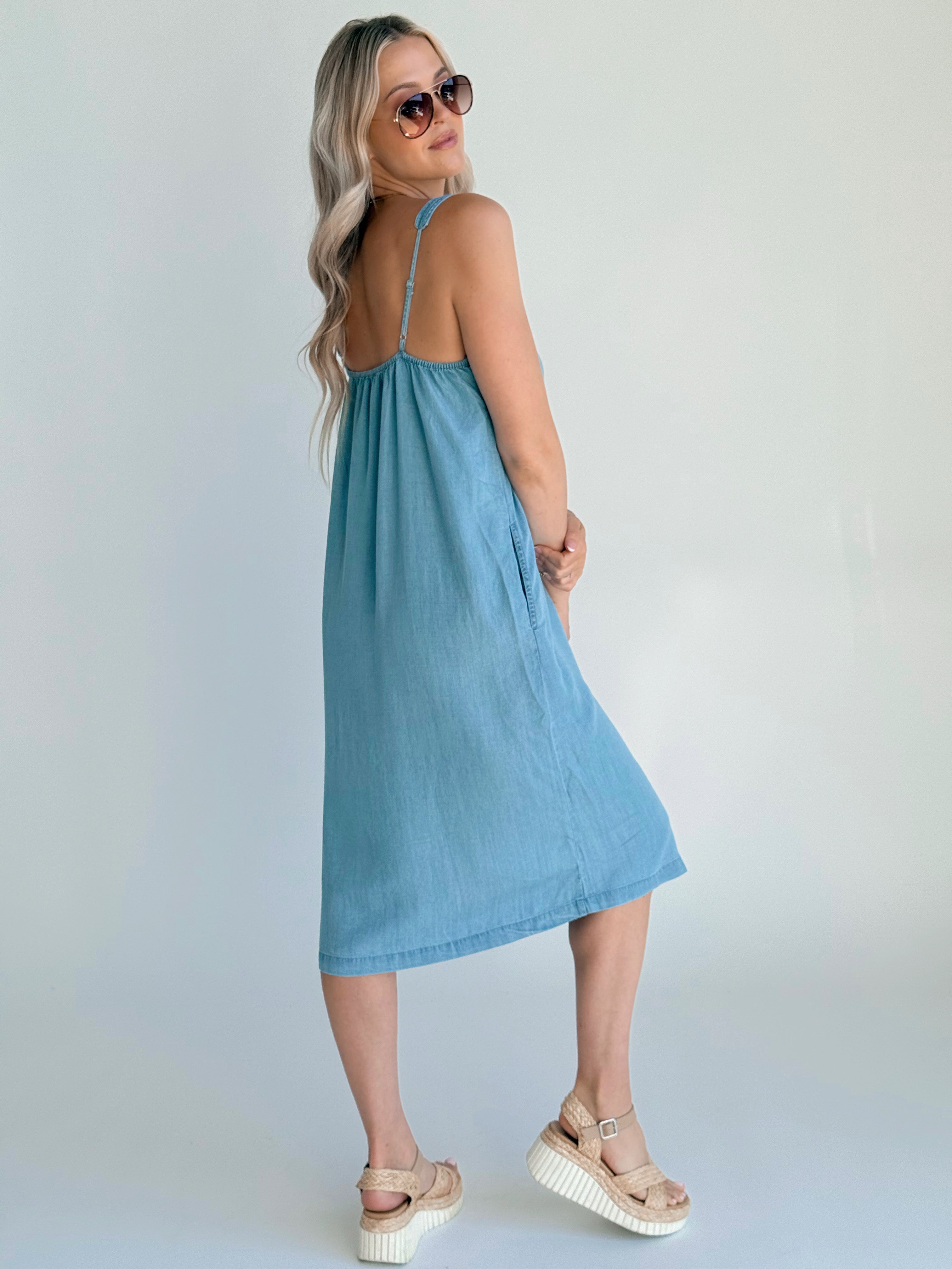 Greer Dress - LIGHT WASH - willows clothing MIDI DRESS
