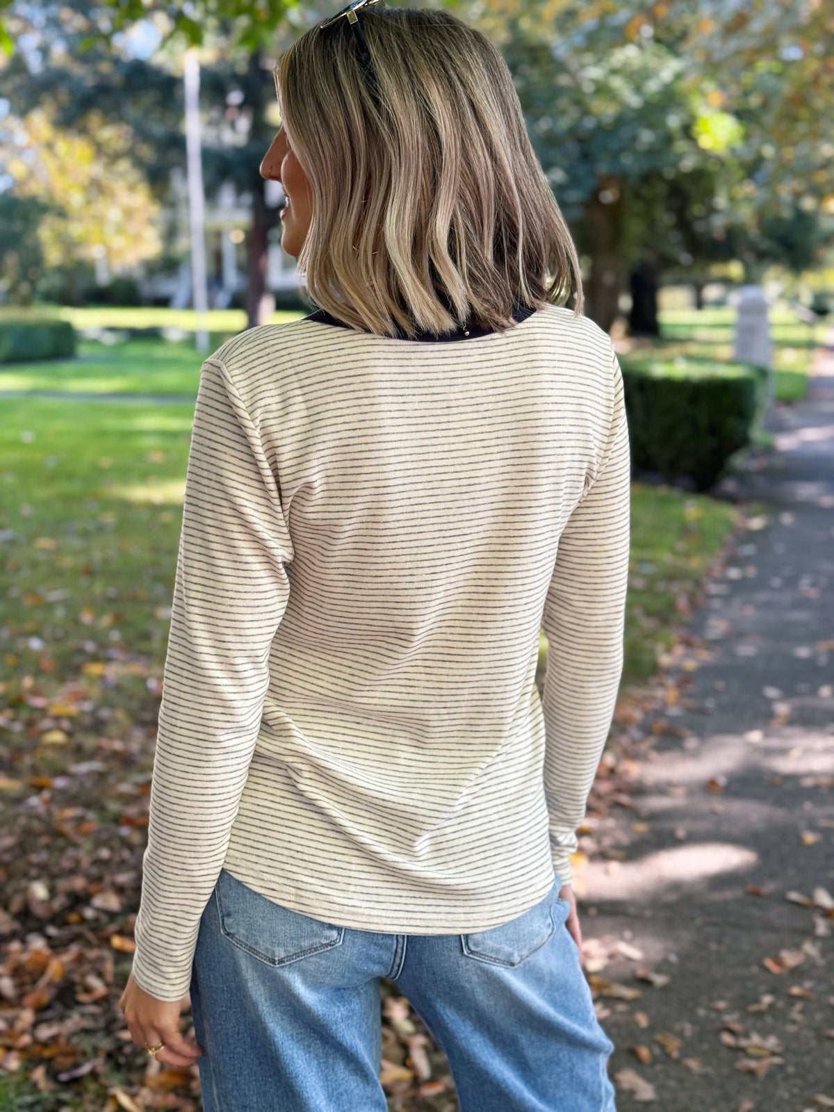 Harbor Stripe Top - IVORY/NAVY - willows clothing L/S SHIRT