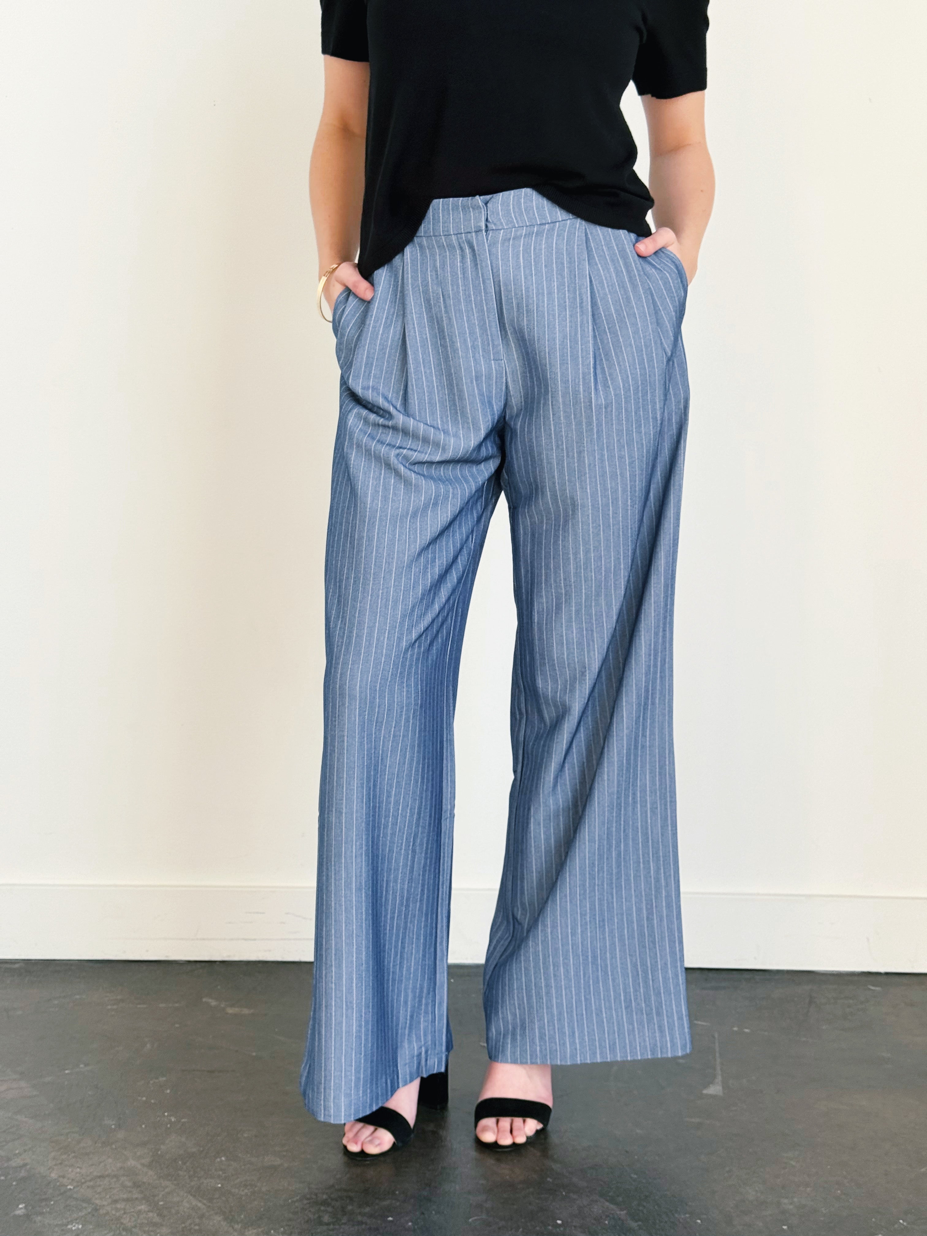 Harper Pants - DENIM/WHITE - willows clothing PANTS
