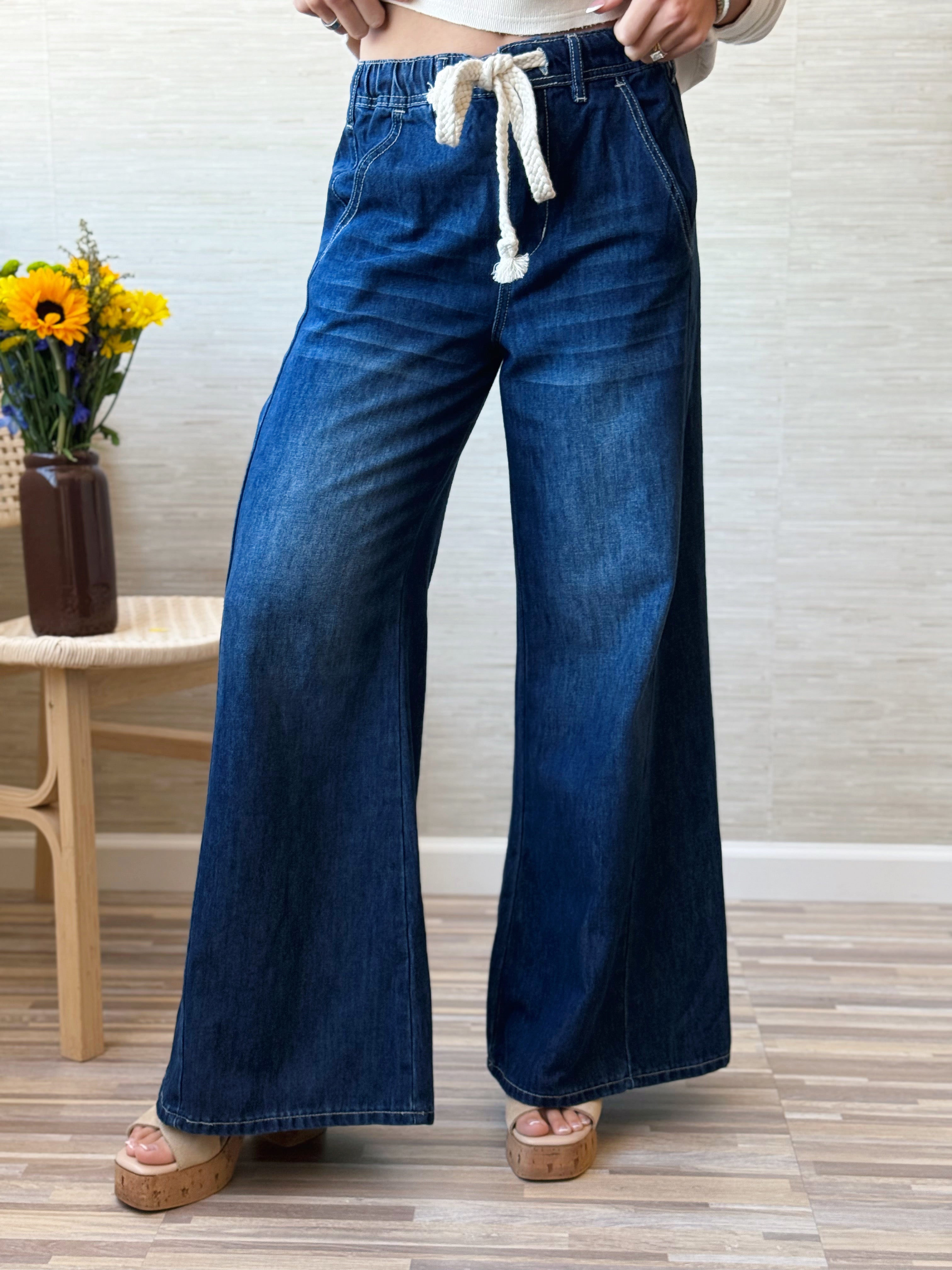 Hayride Wide Leg Pant - DARK DENIM - willows clothing WIDE LEG