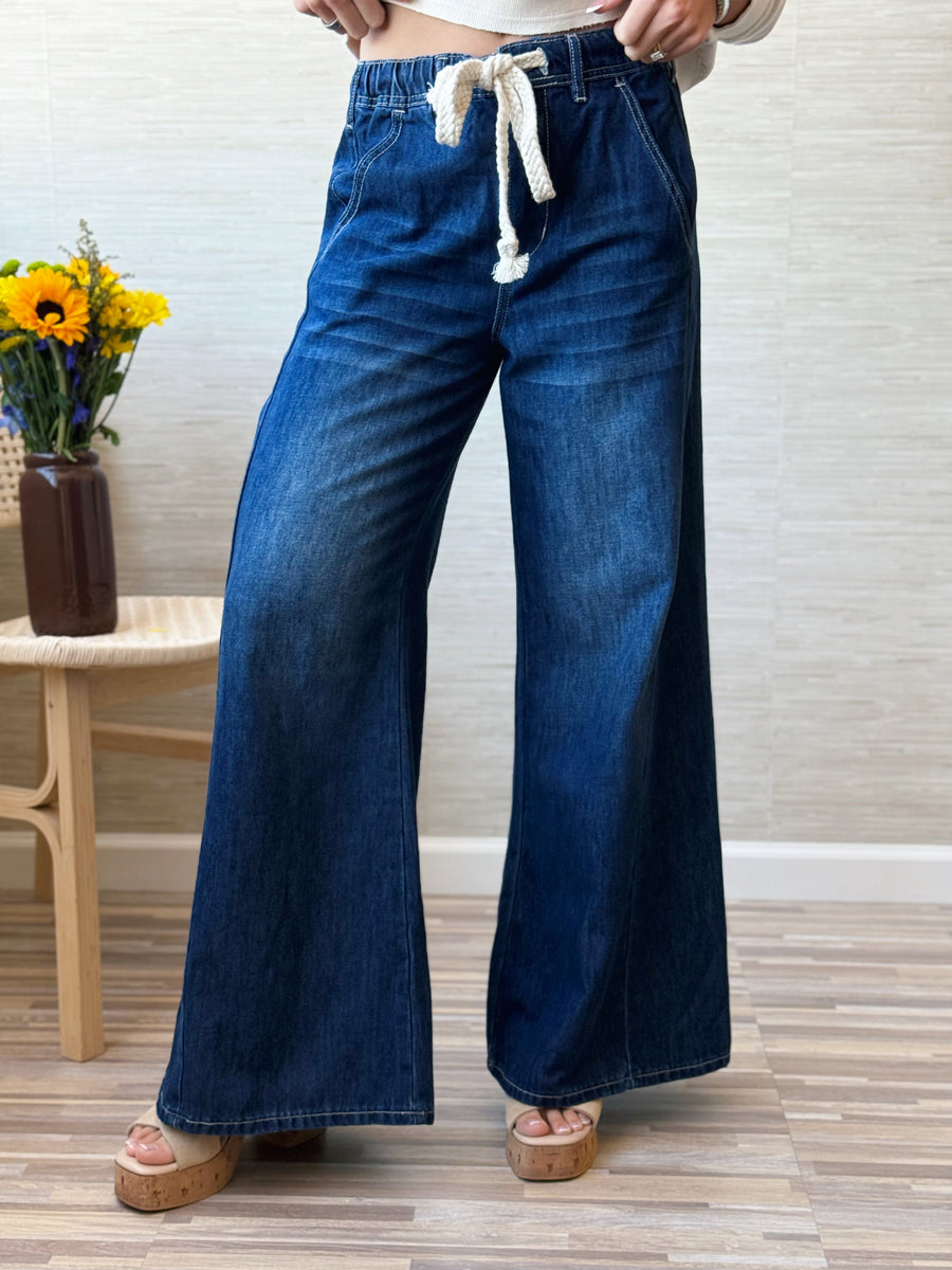 Hayride Wide Leg Pant - DARK DENIM - willows clothing WIDE LEG
