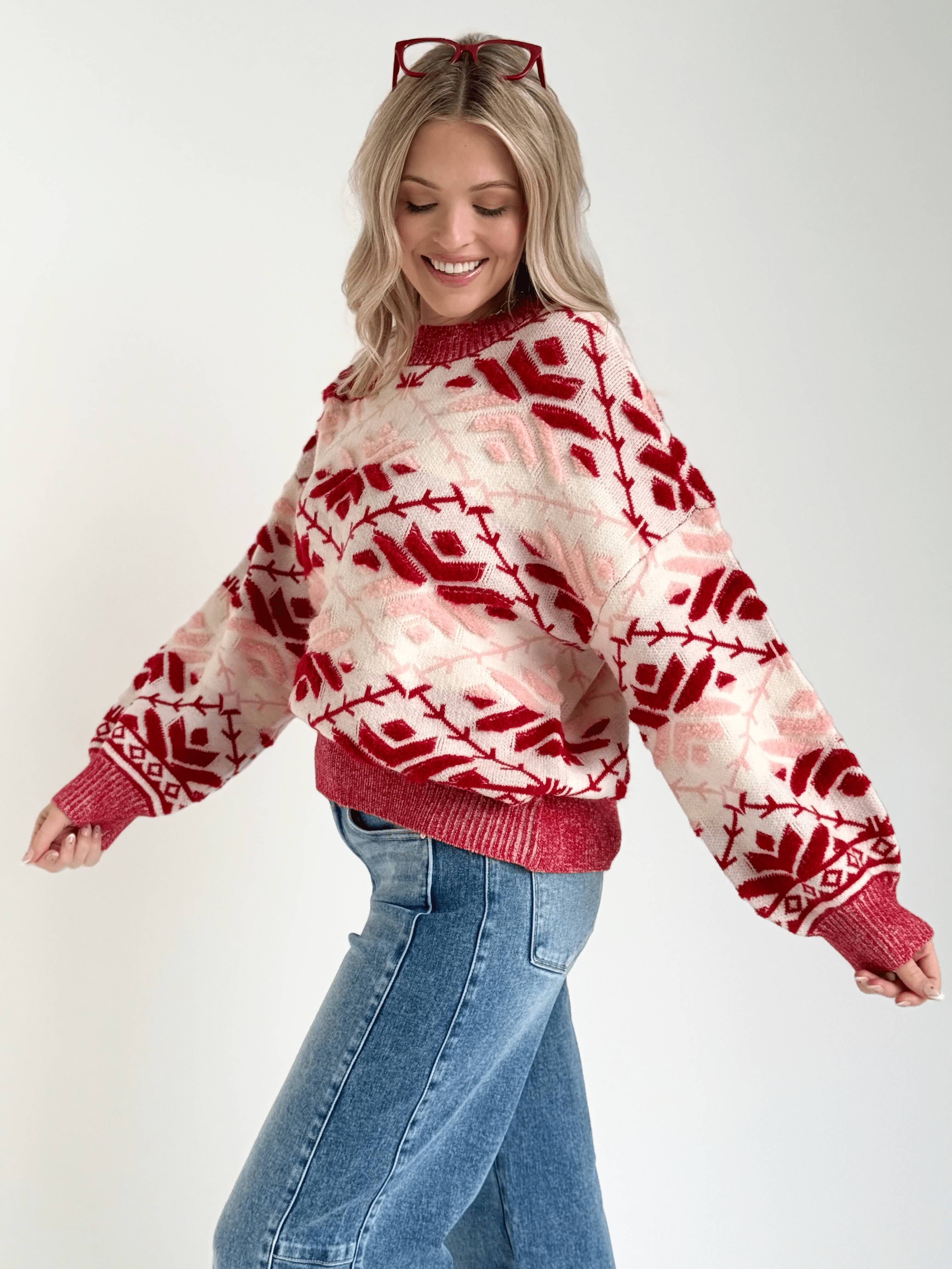 Heartfelt Sweater - RED/BLUSH - willows clothing SWEATER