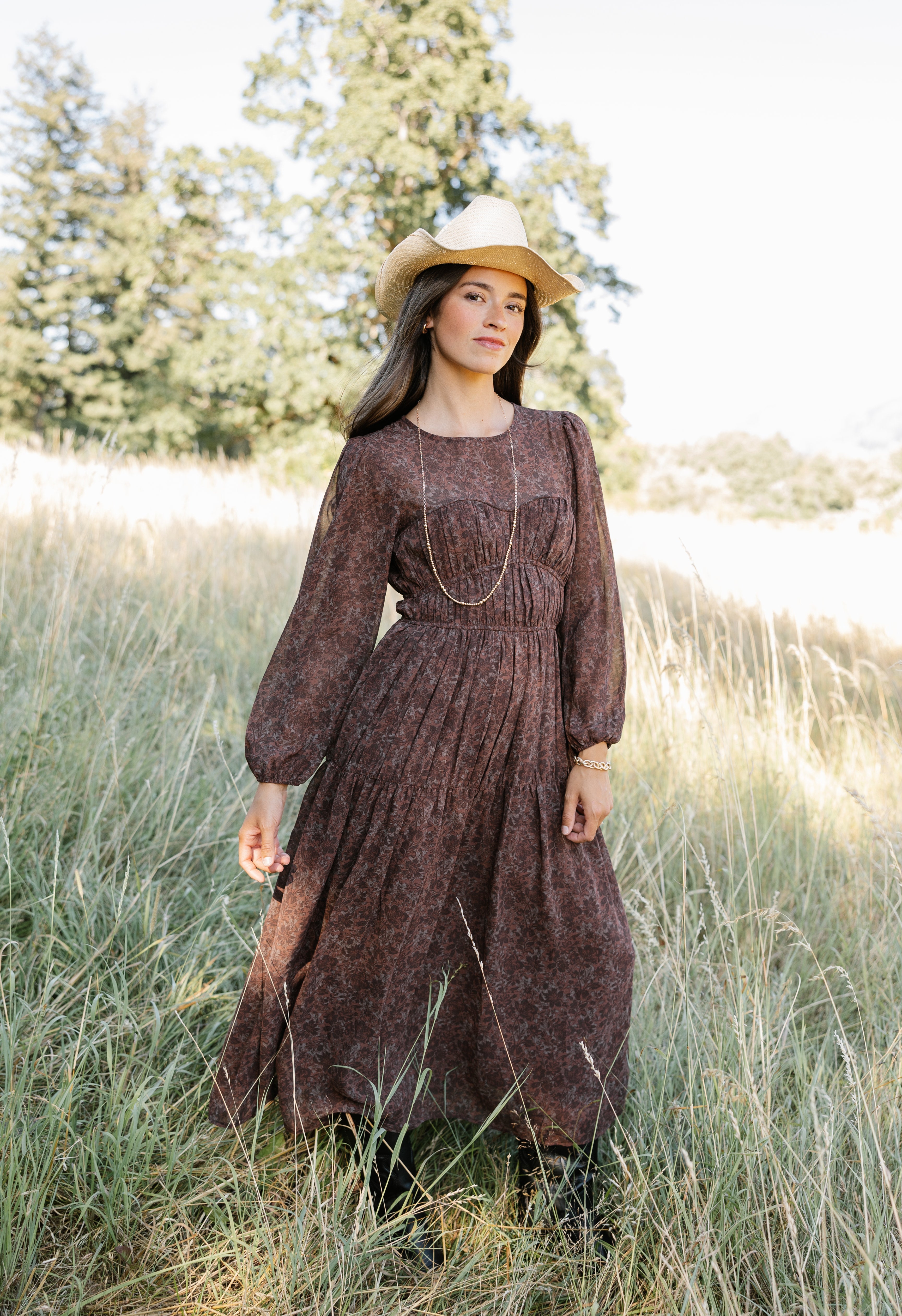 Hemlock Dress - BROWN - willows clothing Long Dress