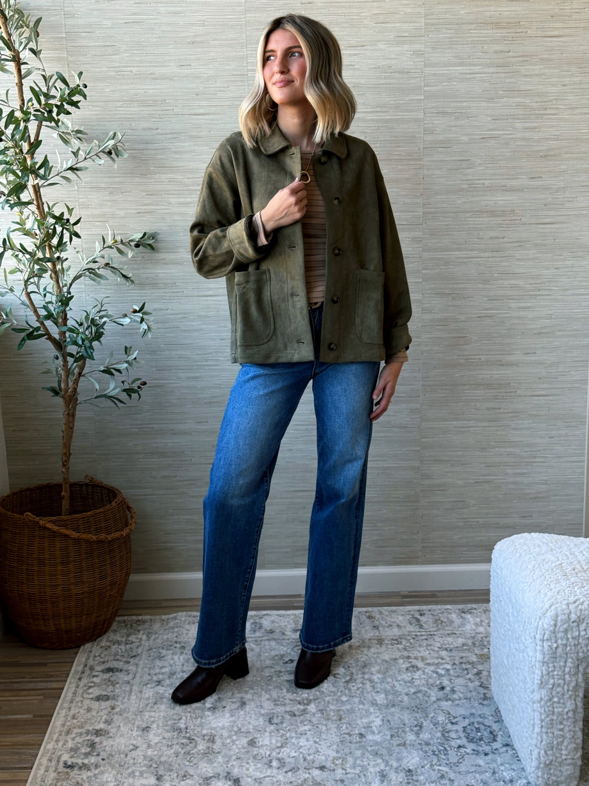Henrick Suede Jacket - OLIVE - willows clothing JACKET