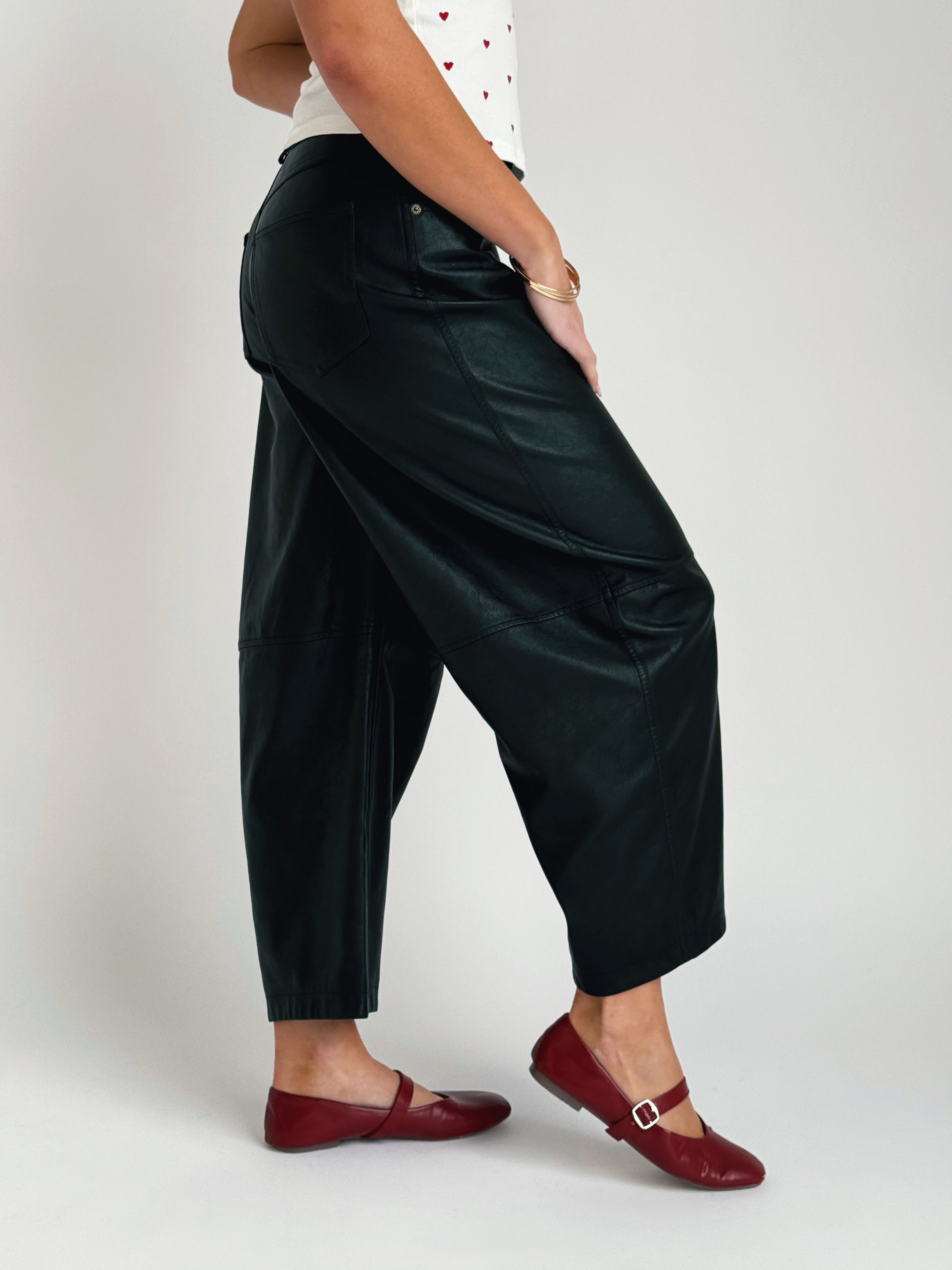 Hera Leather Barrel Pants - BLACK - willows clothing PANTS