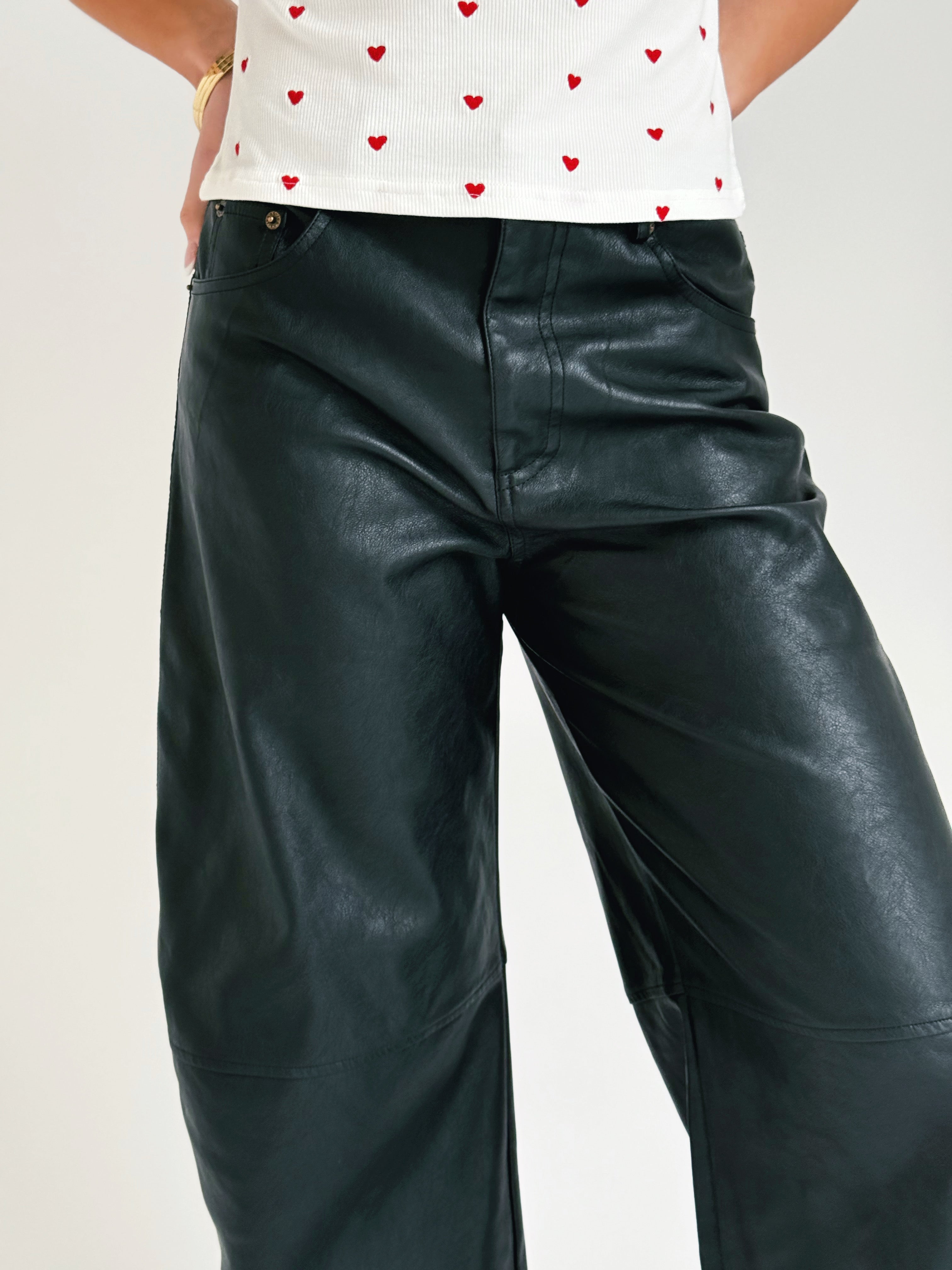 Hera Leather Barrel Pants - BLACK - willows clothing PANTS