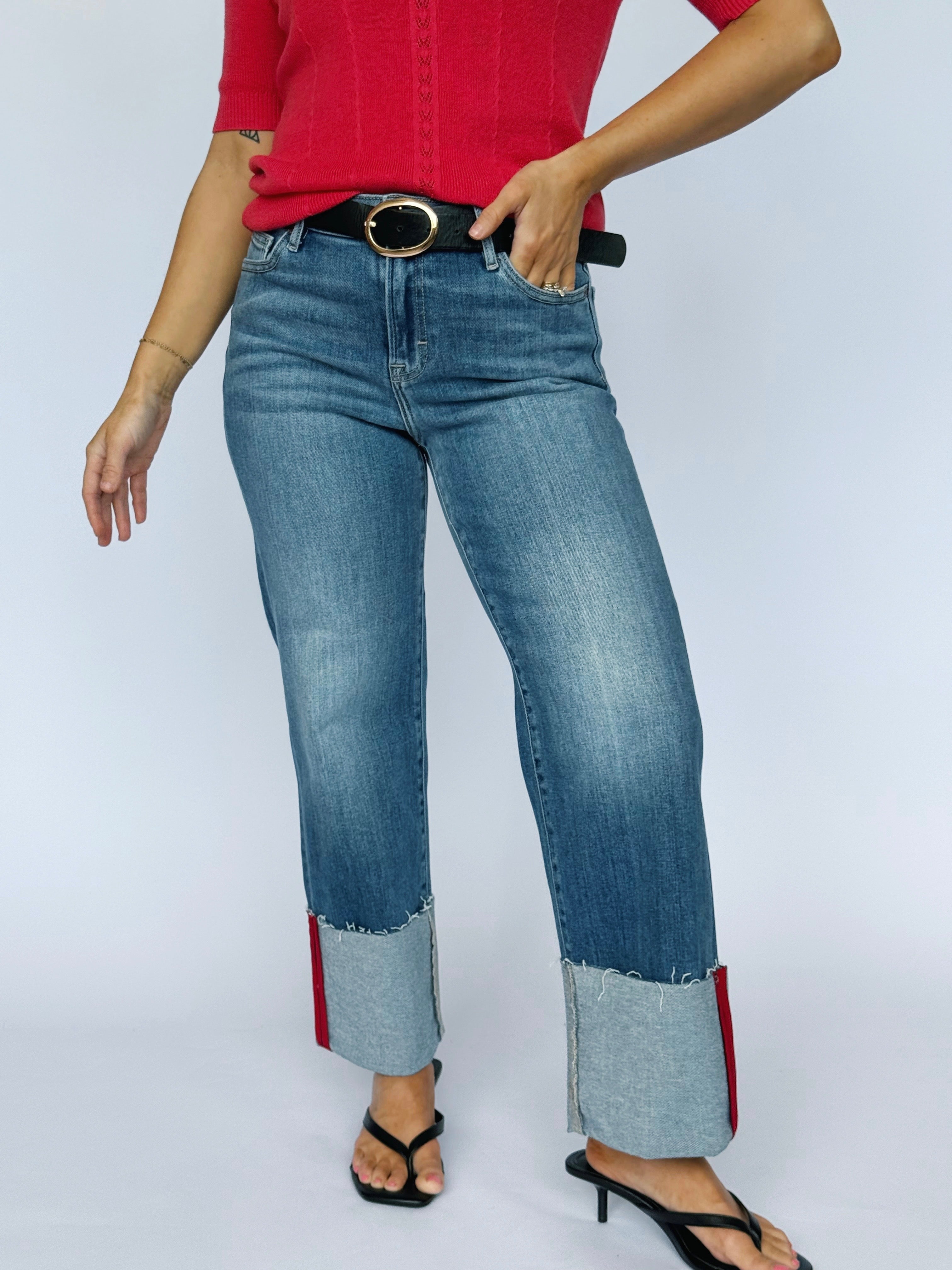 [HIDDEN] Ella Jean - MEDIUM/ RED TAPE - willows clothing Straight Leg