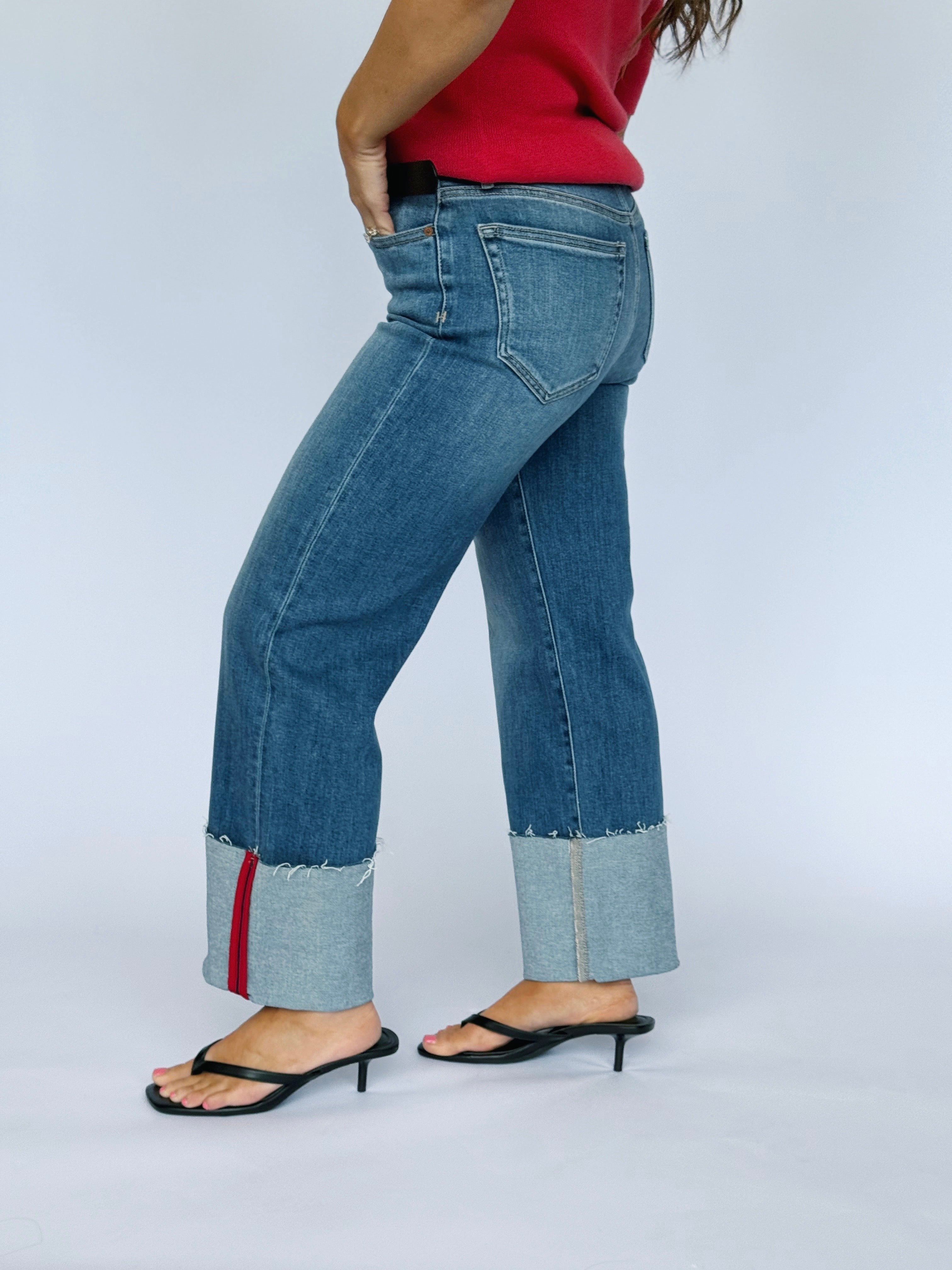[HIDDEN] Ella Jean - MEDIUM/ RED TAPE - willows clothing Straight Leg