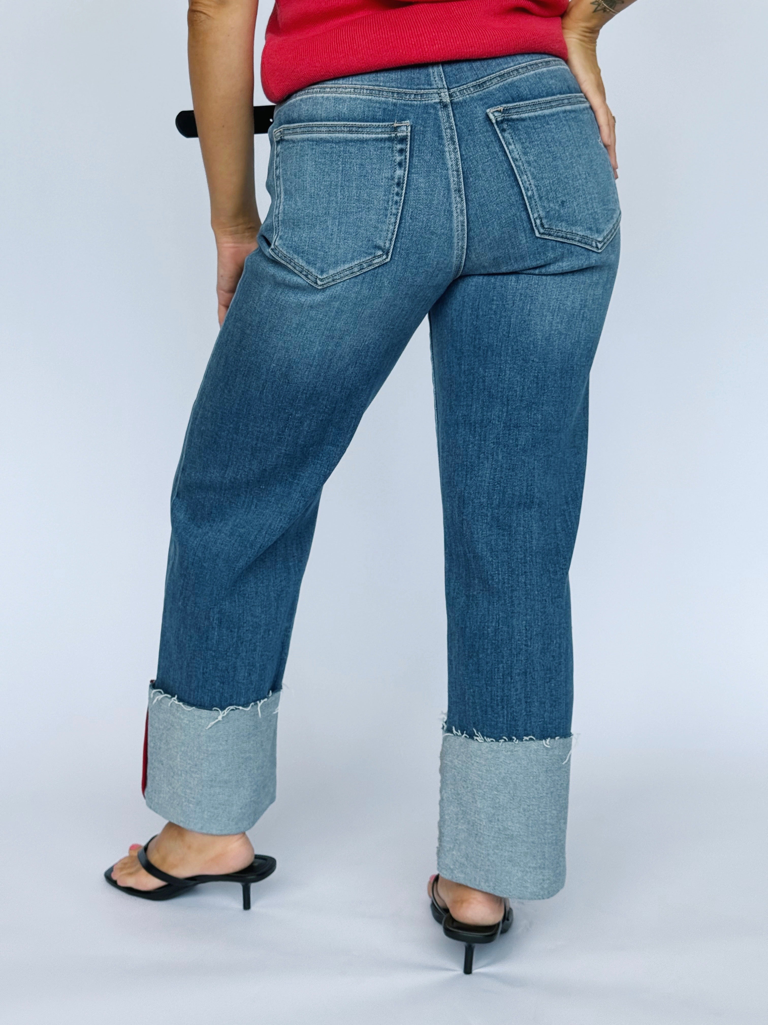 [HIDDEN] Ella Jean - MEDIUM/ RED TAPE - willows clothing Straight Leg