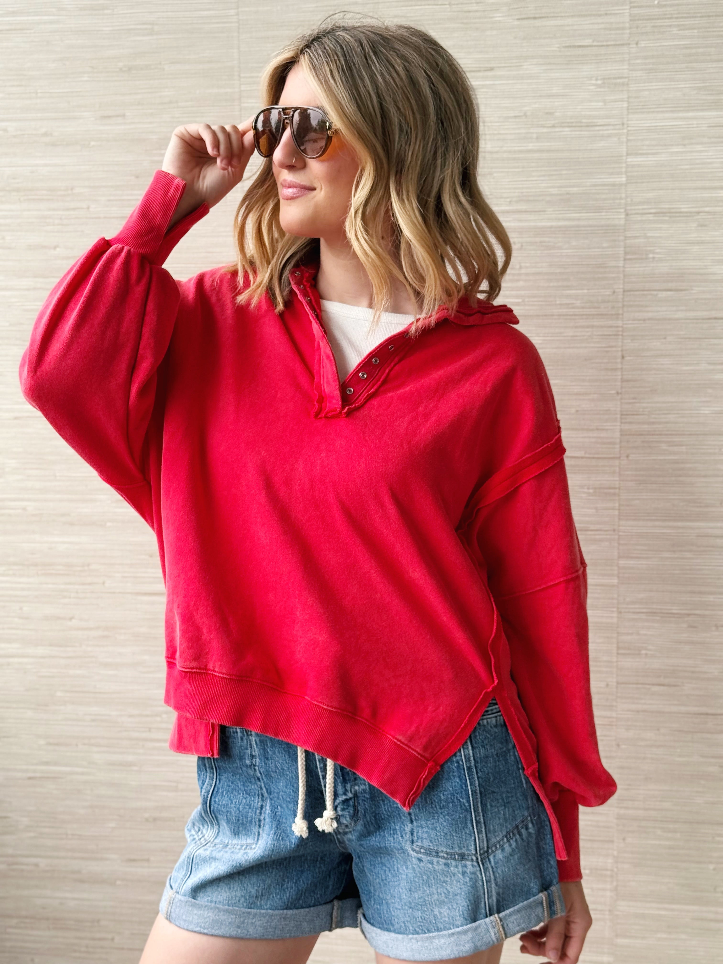 Hideaway Sweatshirt - RED - willows clothing SWEATSHIRT