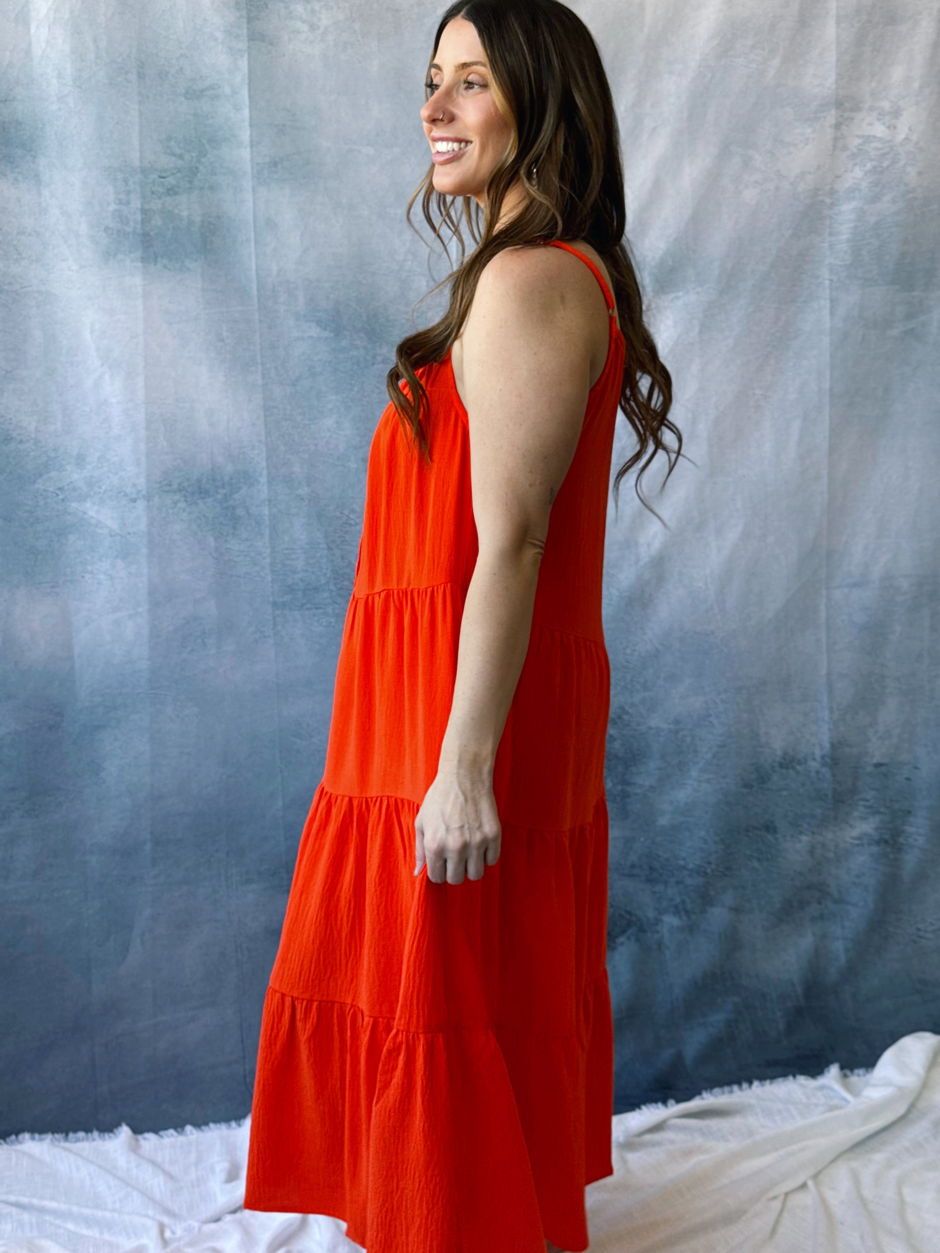 High Spirits Dress - POPPY ORANGE - willows clothing Long Dress