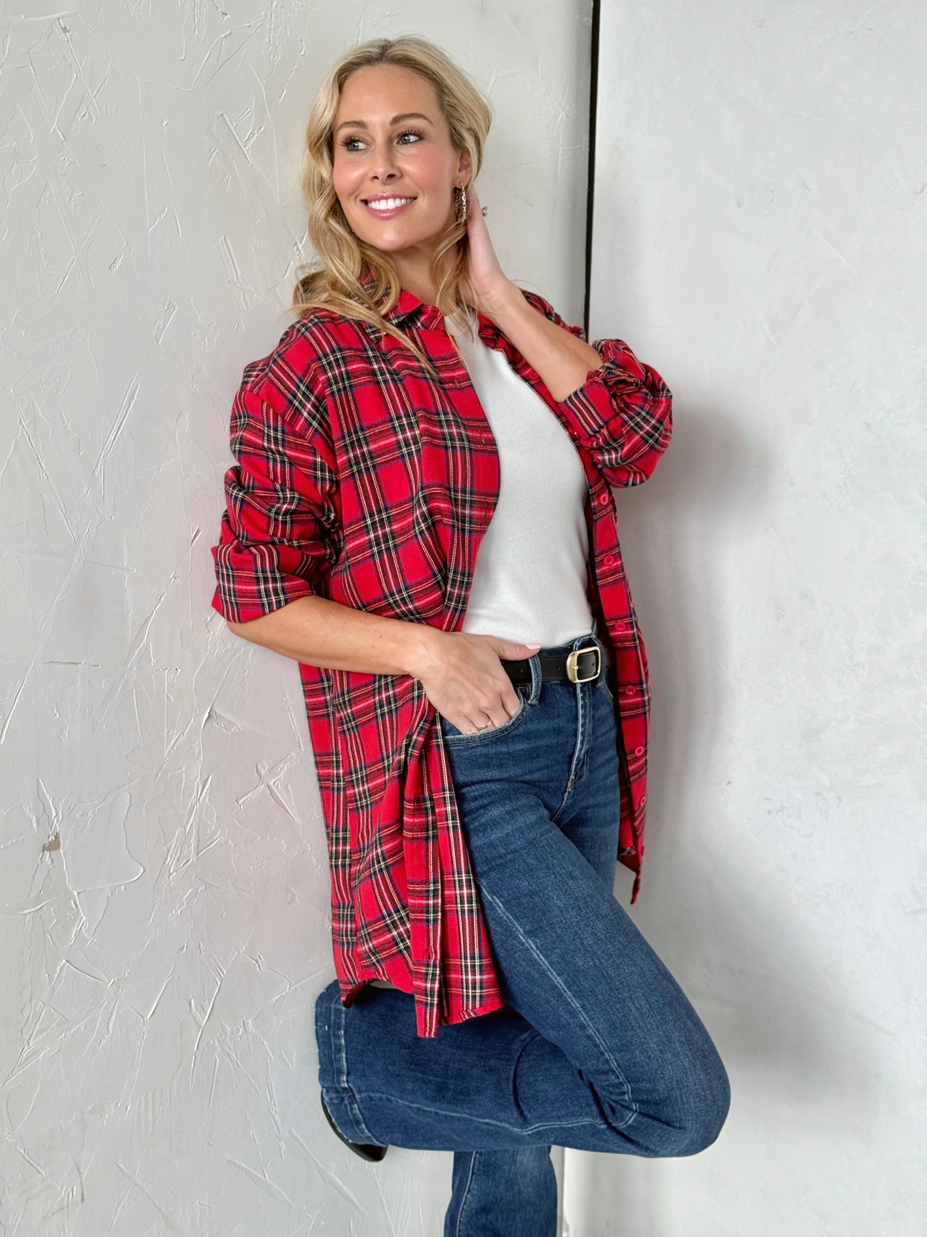 Highland Shirt Dress - RED - willows clothing SHORT DRESS