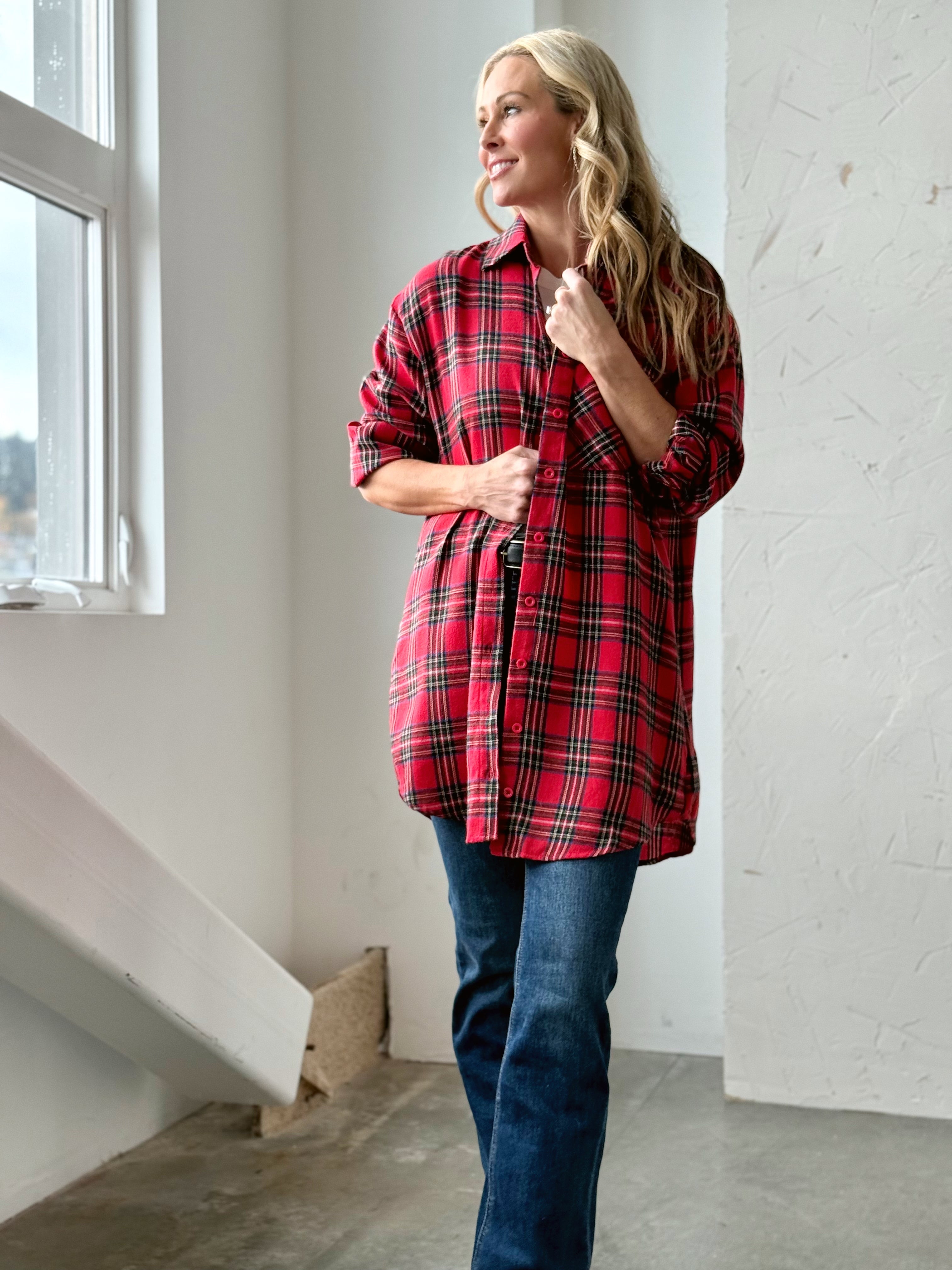 Highland Shirt Dress - RED - willows clothing SHORT DRESS