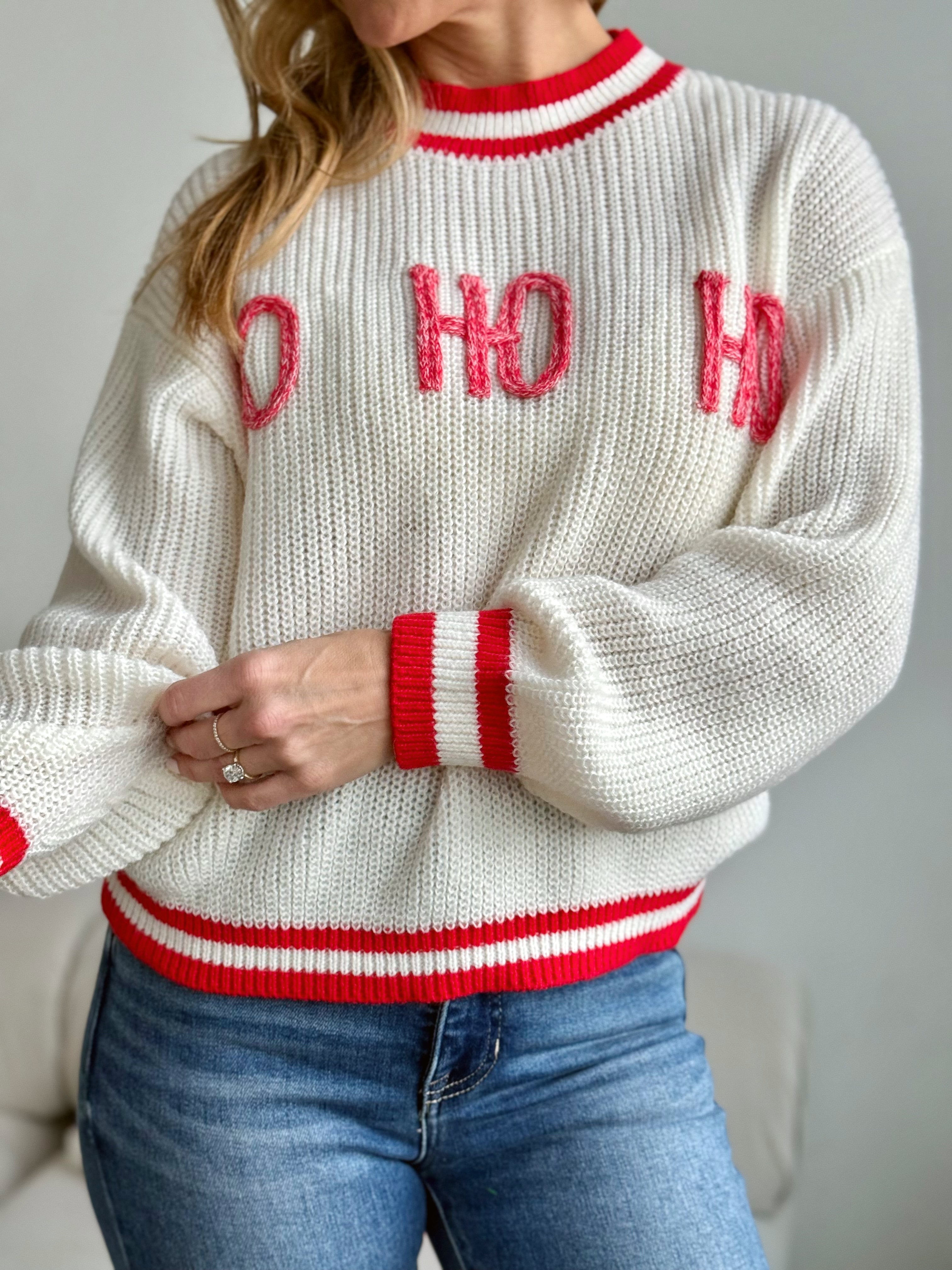 Ho Ho Ho Ringer Sweater - CREAM - willows clothing SWEATER
