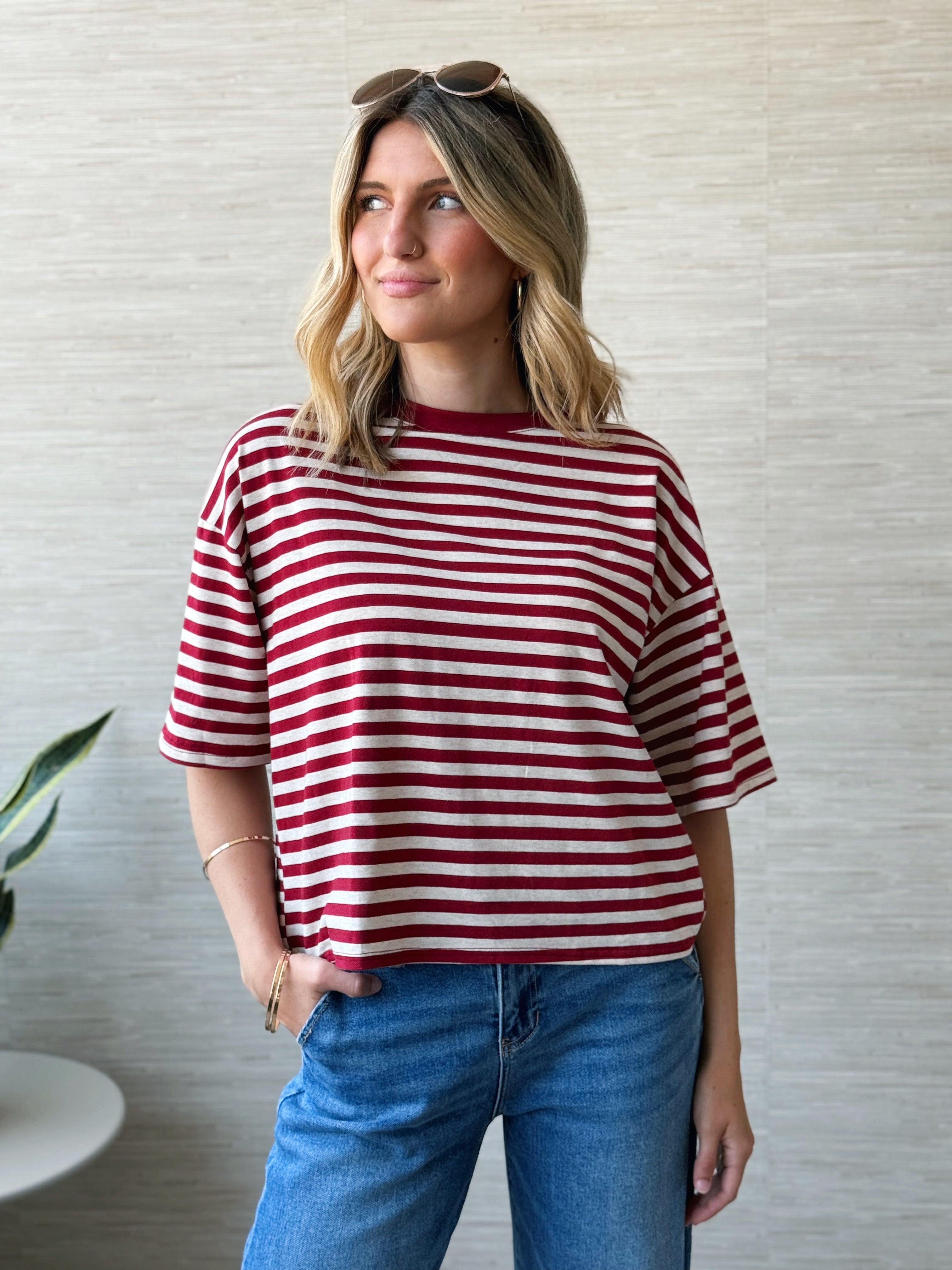Hope Striped Tee - BURGUNDY OAT STRIPE - willows clothing S/S SHIRT