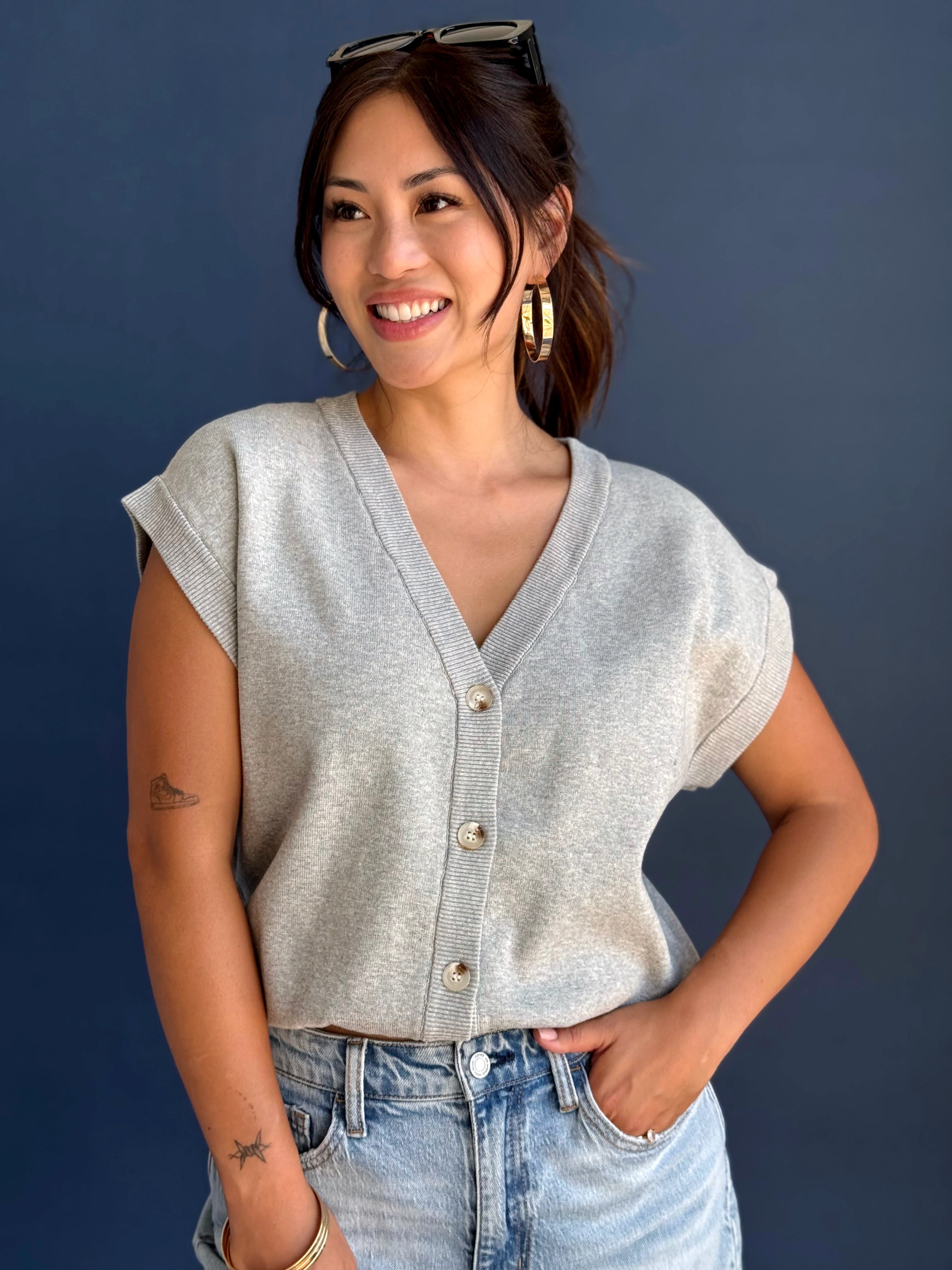 In My Element Sweater Vest - HEATHER GREY - willows clothing SWEATER