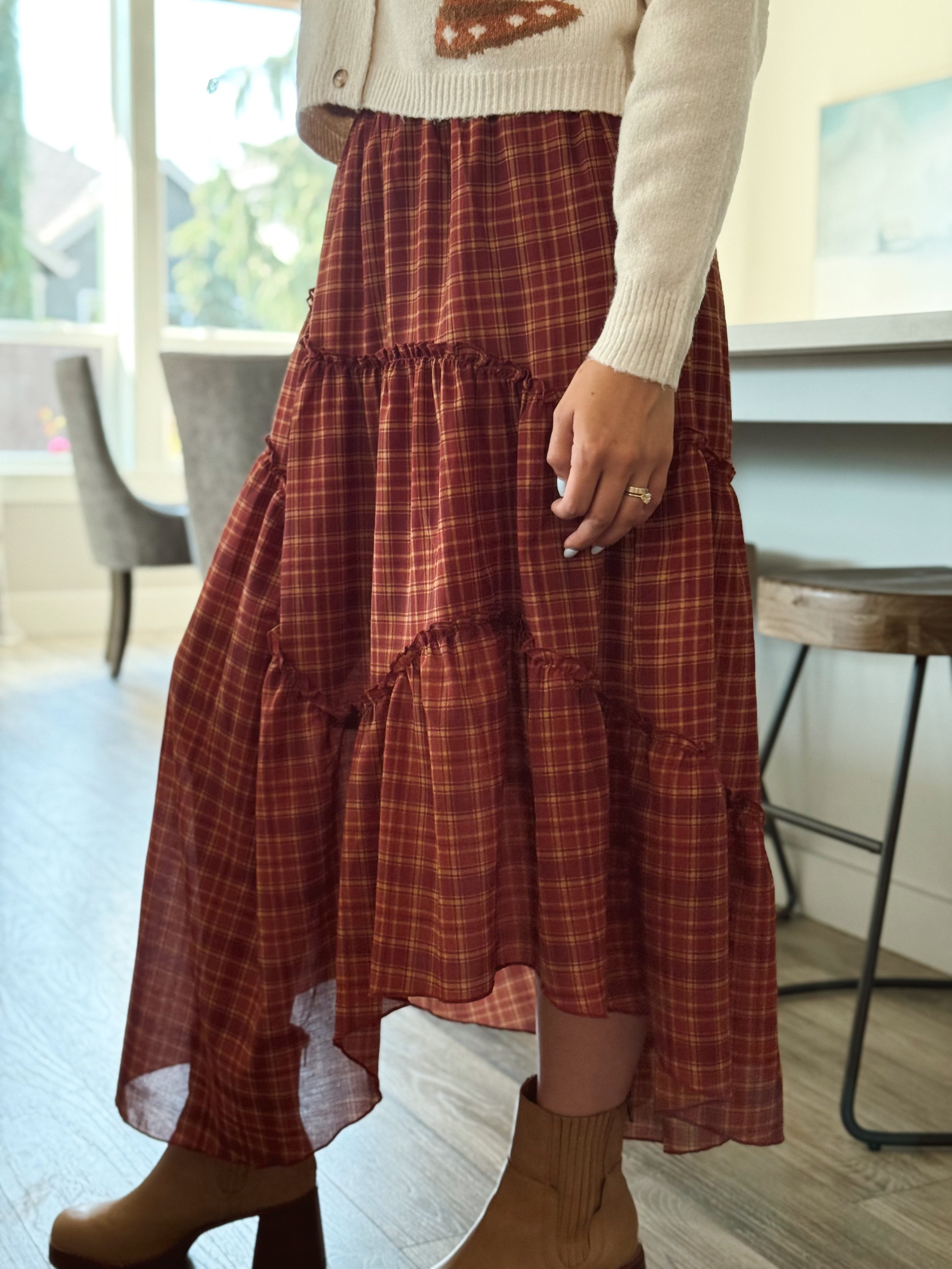 Ingrid Skirt - RED - willows clothing MIDI SKIRT