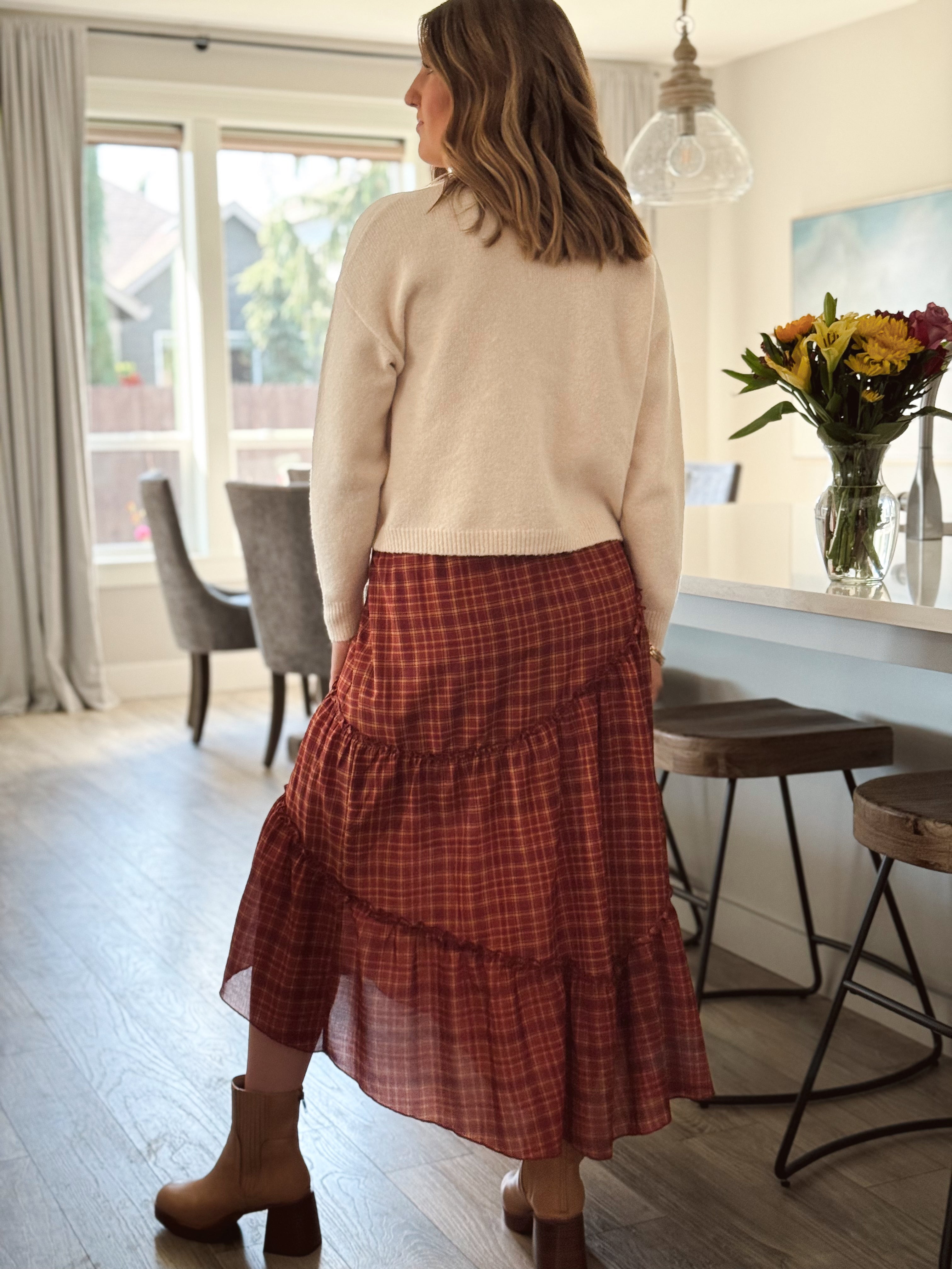 Ingrid Skirt - RED - willows clothing MIDI SKIRT