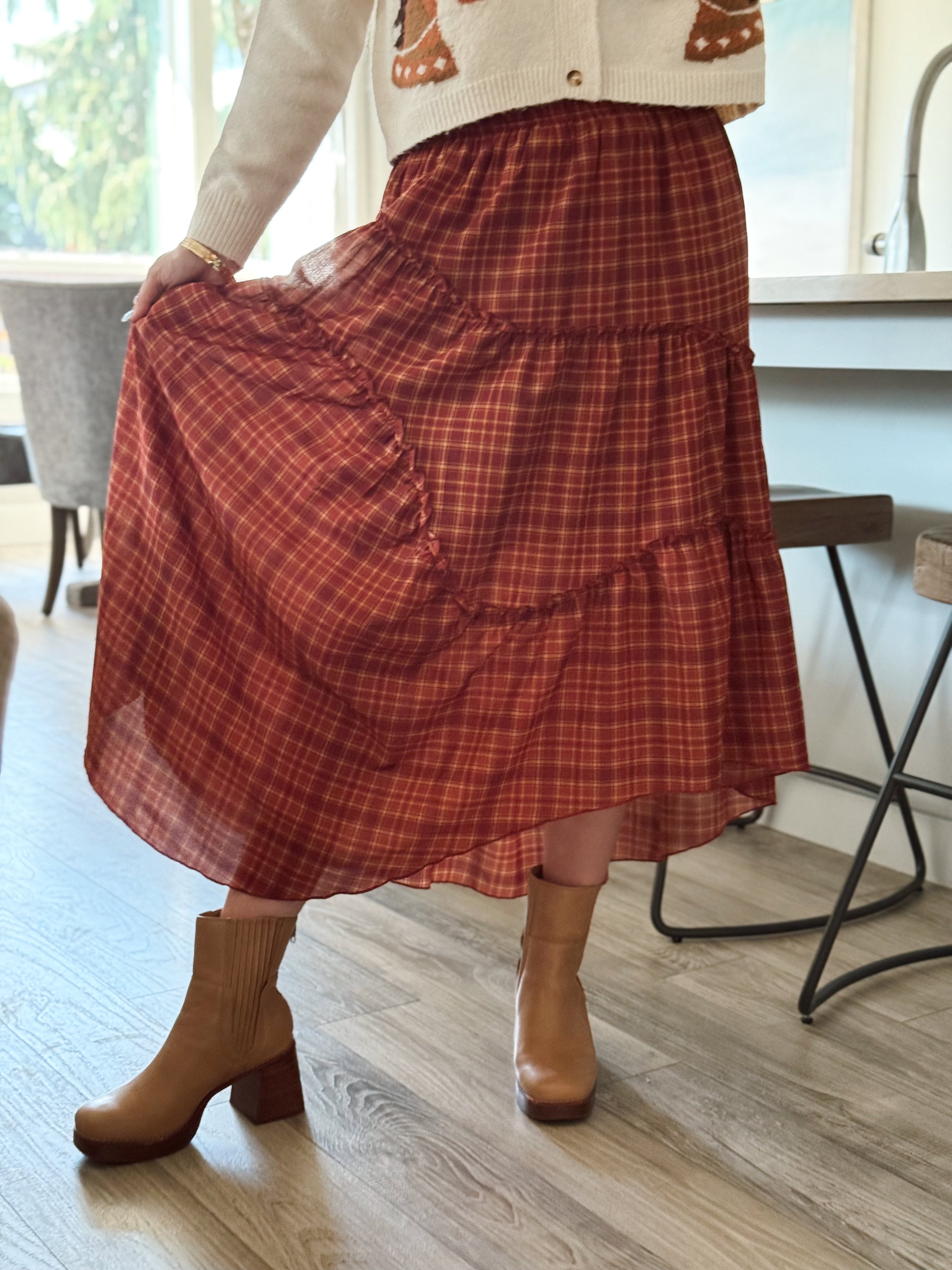 Ingrid Skirt - RED - willows clothing MIDI SKIRT