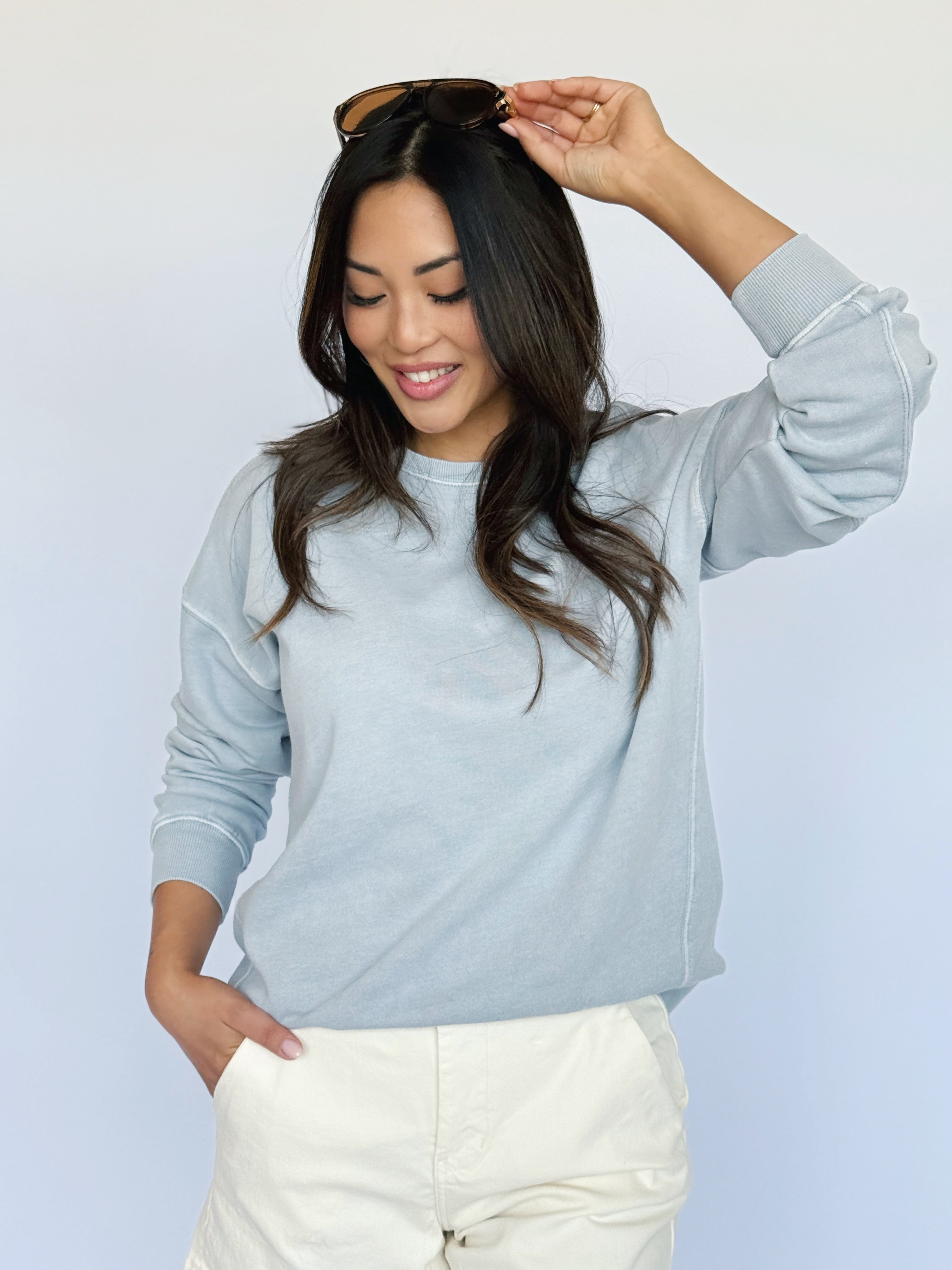 Jacey Sweatshirt - DUSTY BLUE - willows clothing SWEATSHIRT