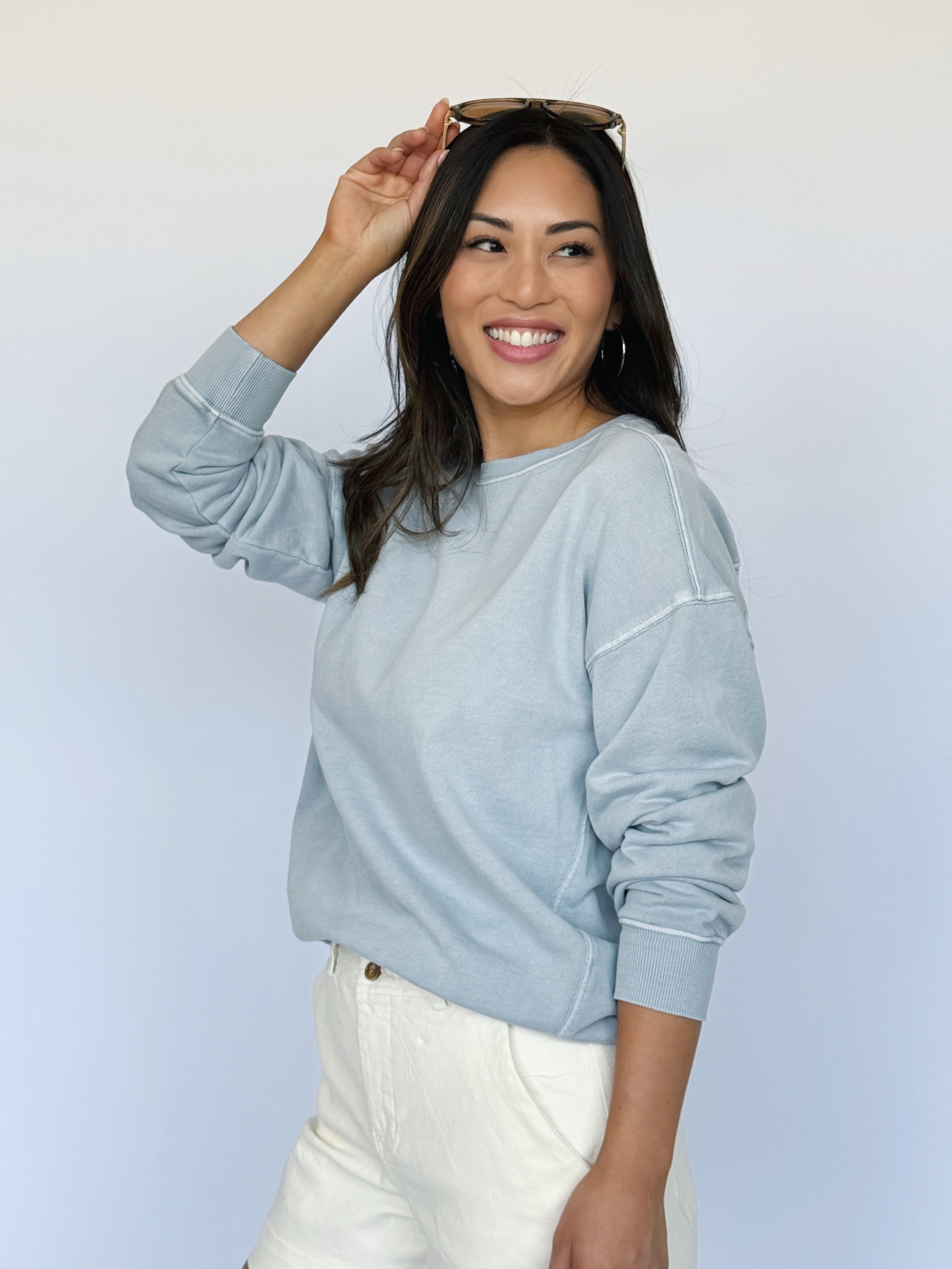 Jacey Sweatshirt - DUSTY BLUE - willows clothing SWEATSHIRT