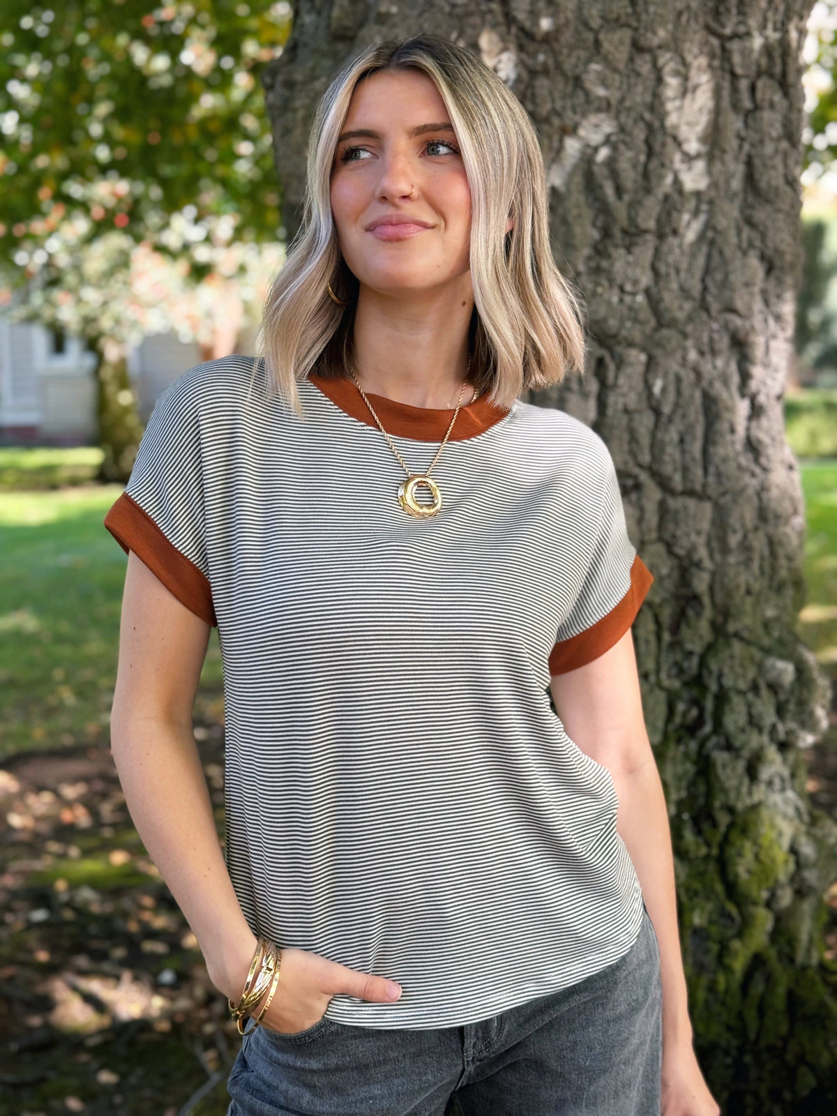 Janette Tee - OLIVE IVORY MOCHA BROWN - willows clothing S/S SHIRT