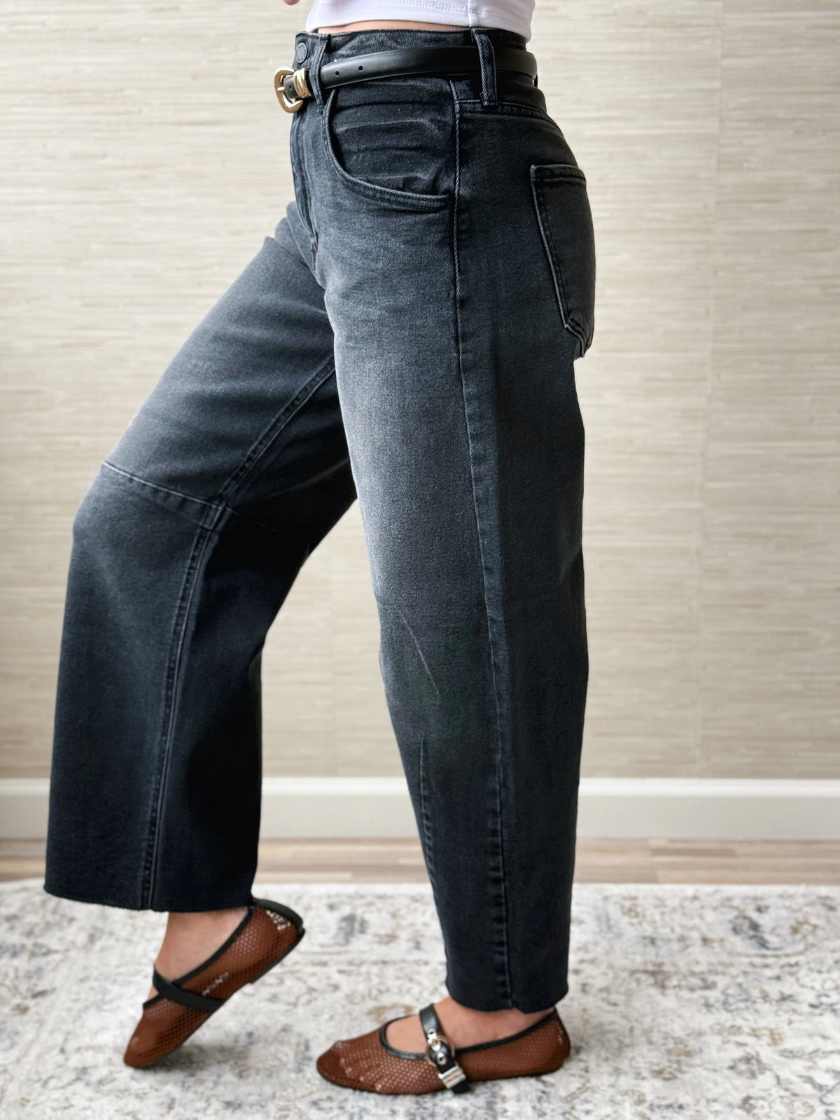 [JBD] Trina Barrel Jean - WASHED BLACK - willows clothing BARREL JEAN