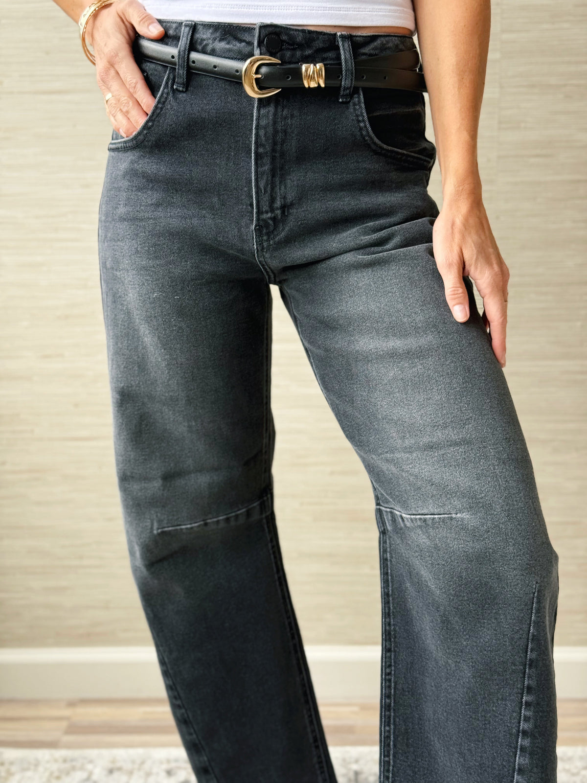 [JBD] Trina Barrel Jean - WASHED BLACK - willows clothing BARREL JEAN