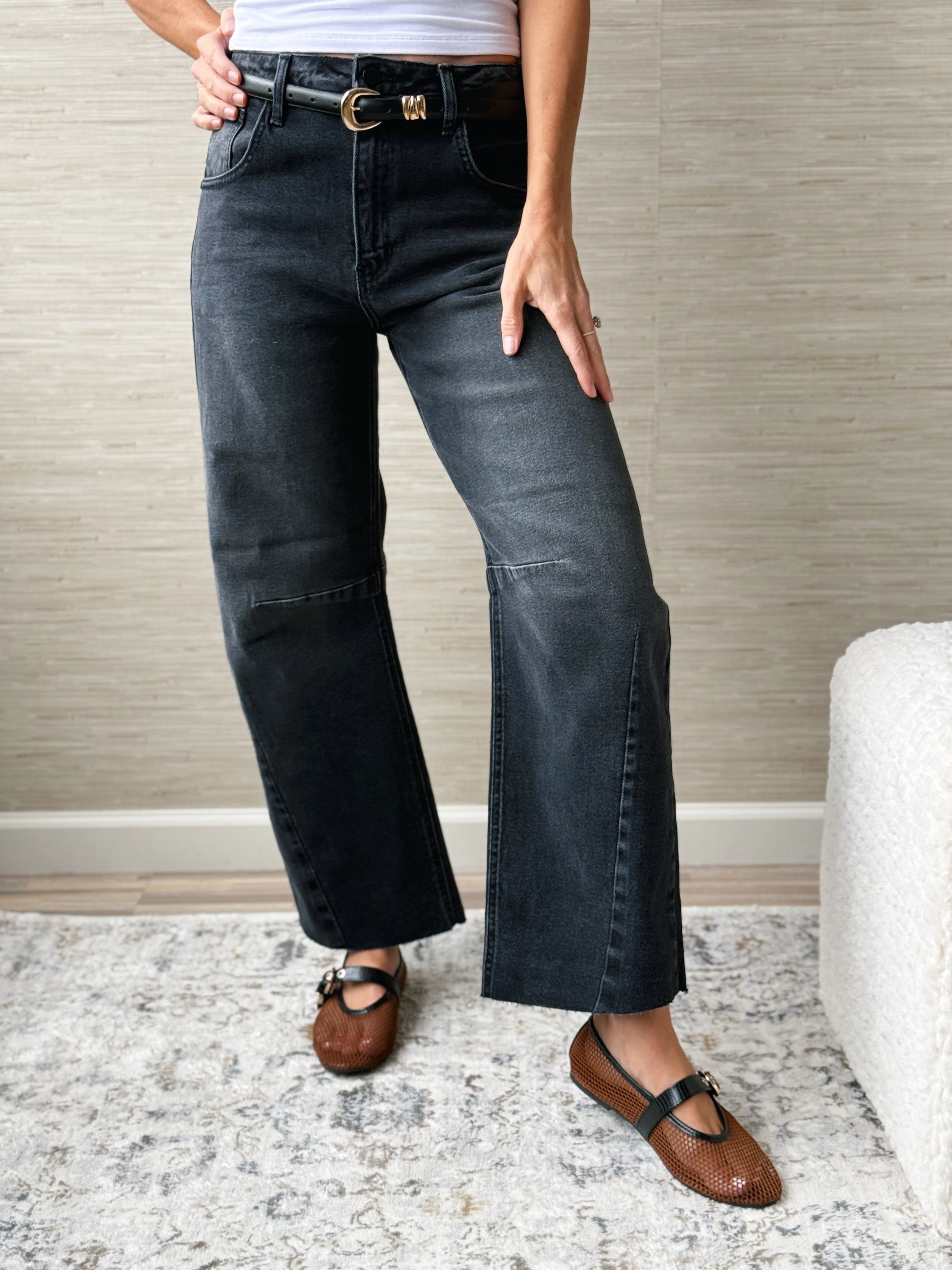 [JBD] Trina Barrel Jean - WASHED BLACK - willows clothing BARREL JEAN