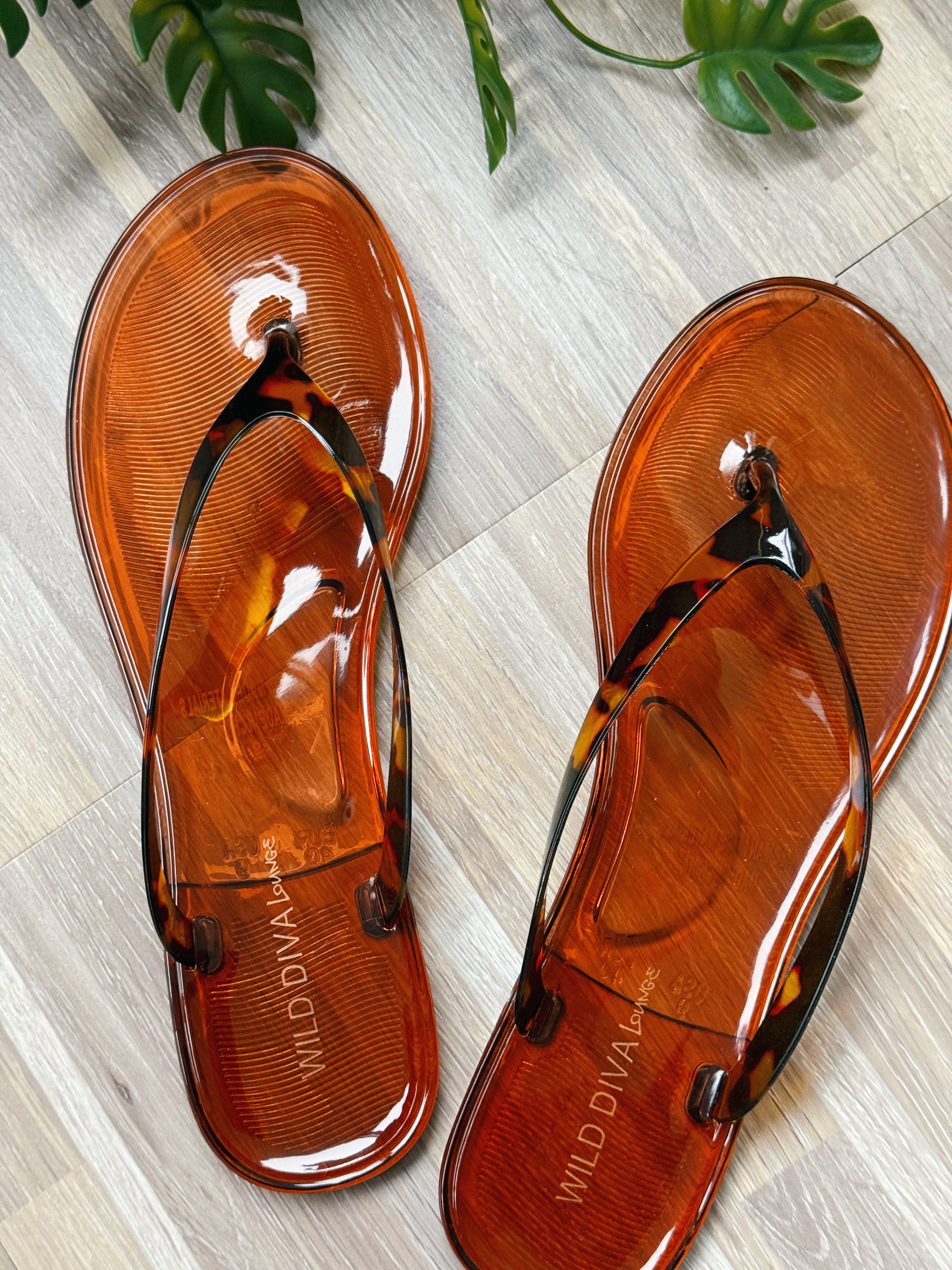 Jelly Flip Flop Sandals - TORTOISE - willows clothing SANDALS