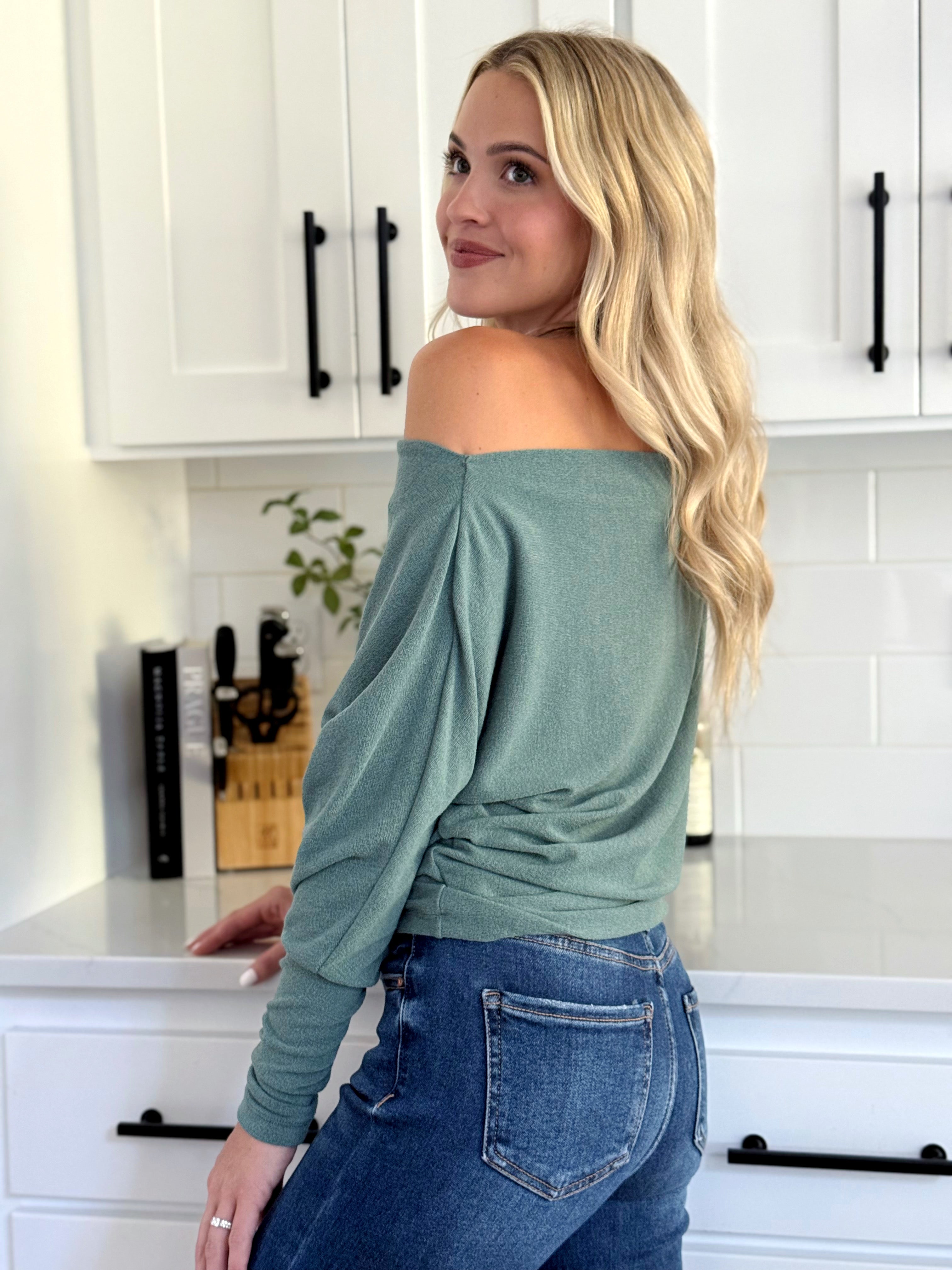 Jenny Top - DARK SAGE - willows clothing L/S SHIRT
