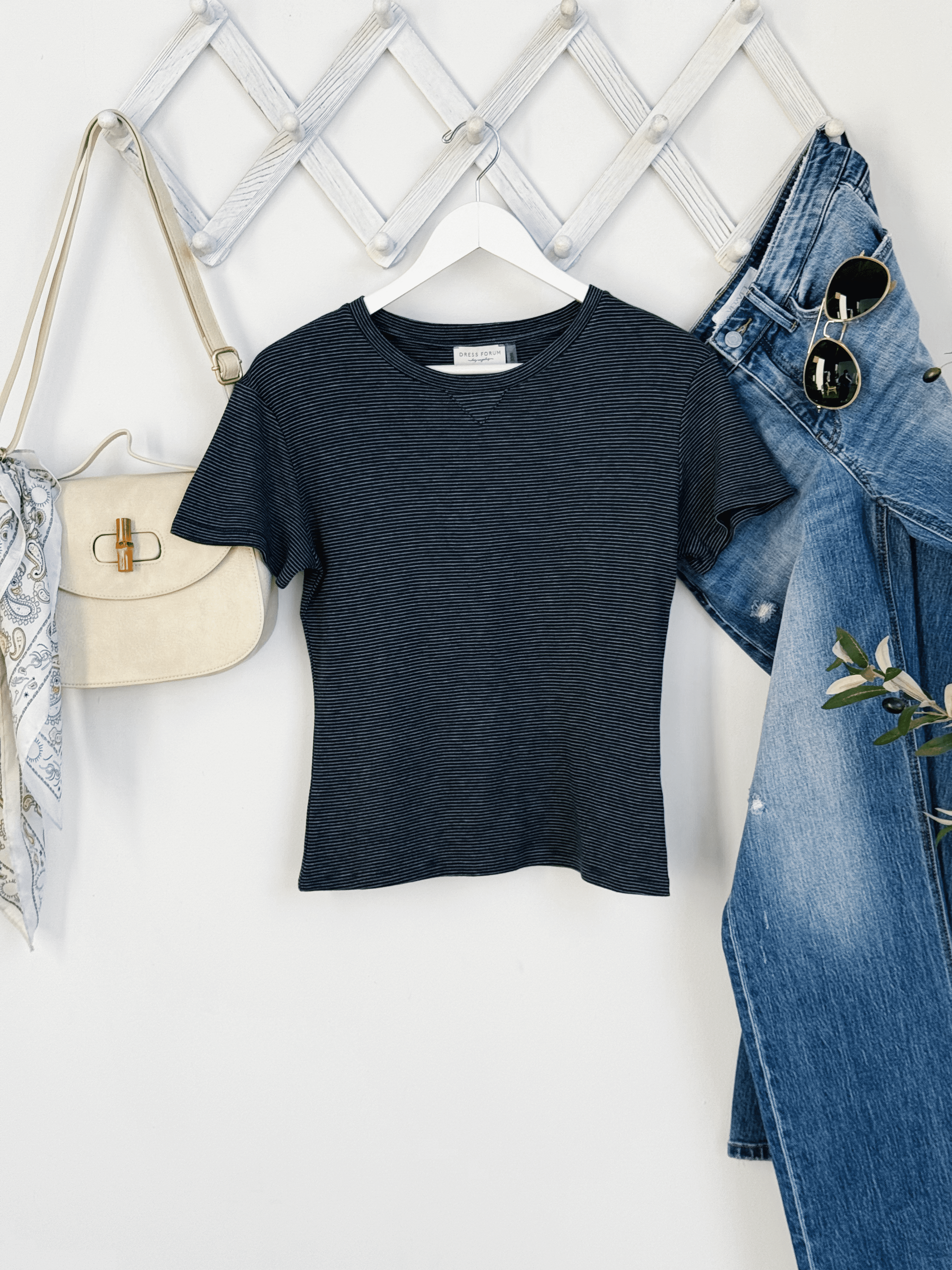 Josie Stripe Tee - DARK NAVY/GREY - willows clothing S/S SHIRT