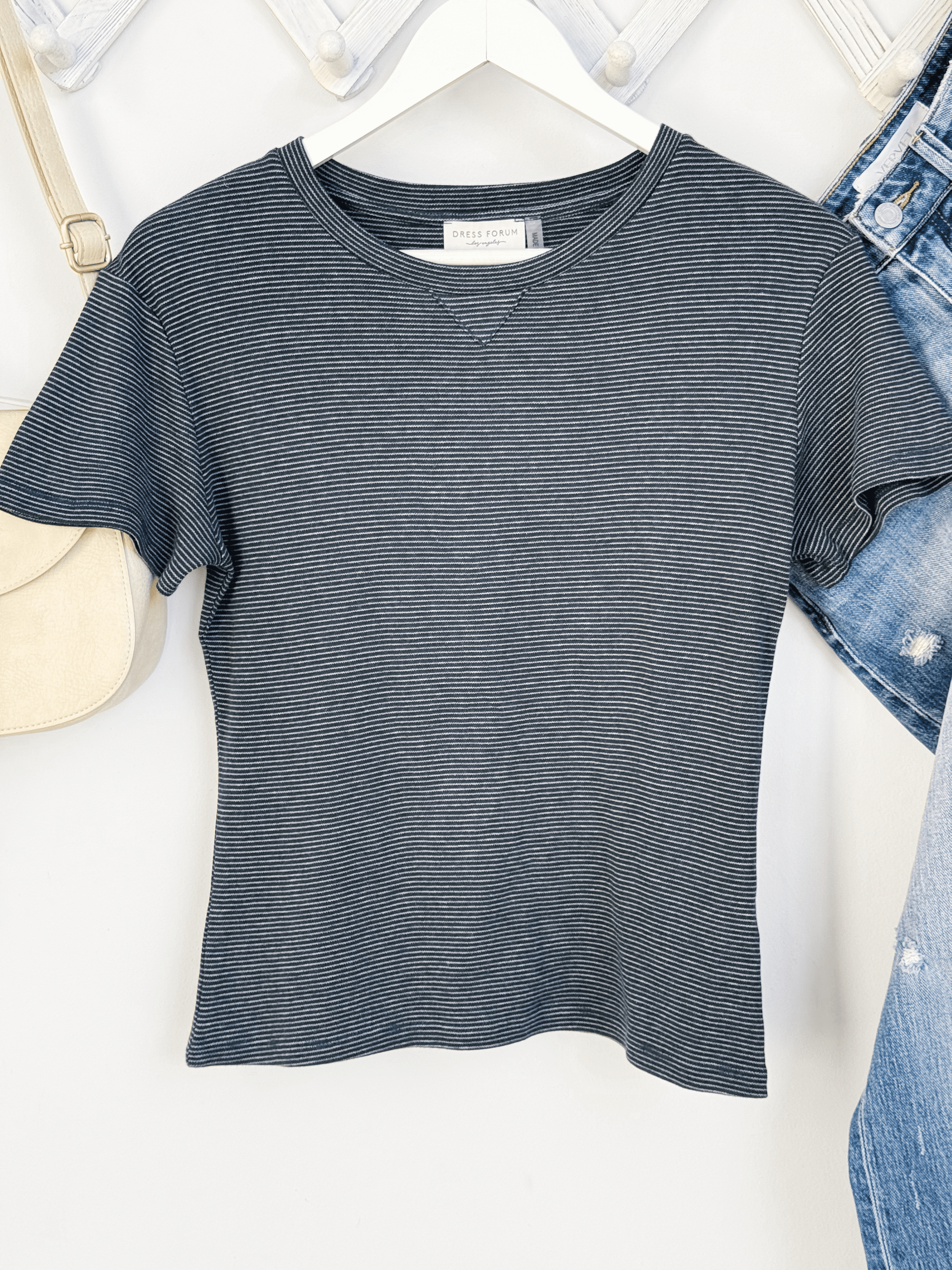 Josie Stripe Tee - DARK NAVY/GREY - willows clothing S/S SHIRT