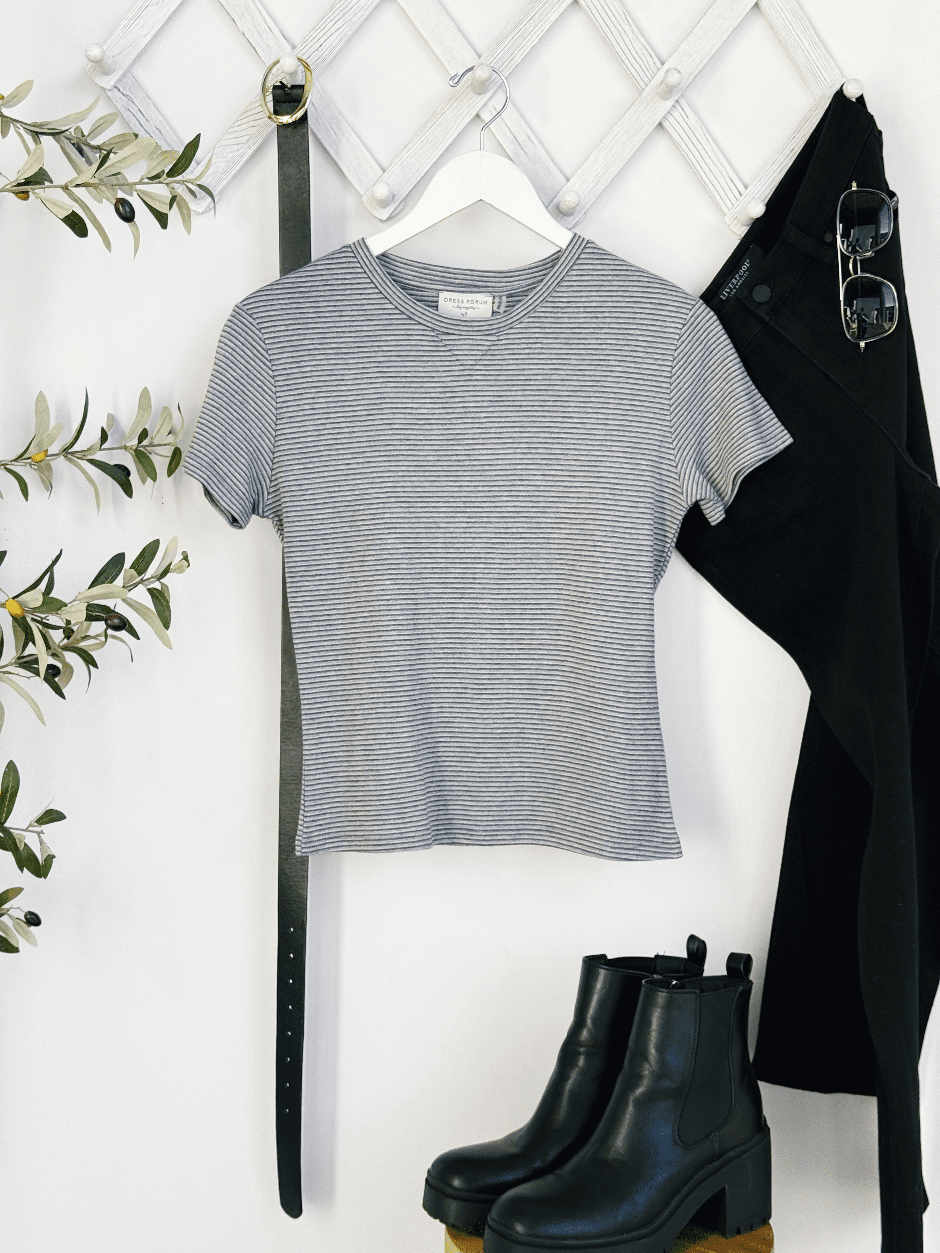 Josie Stripe Tee - GREY - willows clothing S/S SHIRT