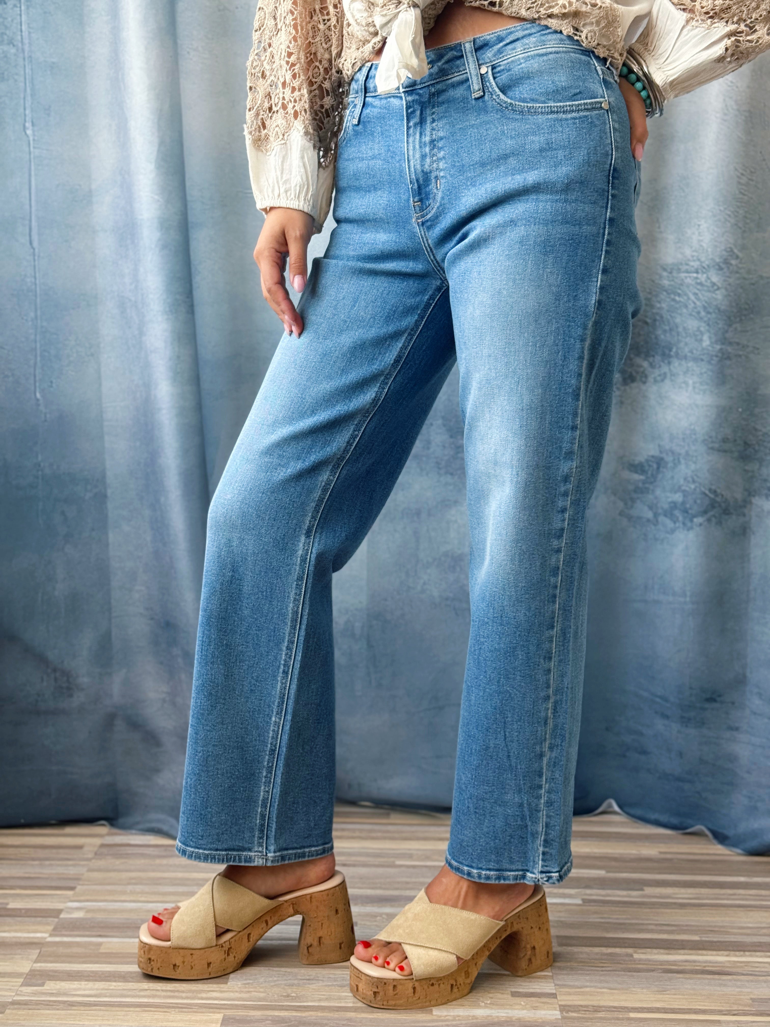 [JUST BLACK DENIM] Charlene Jean - MEDIUM DENIM - willows clothing WIDE LEG