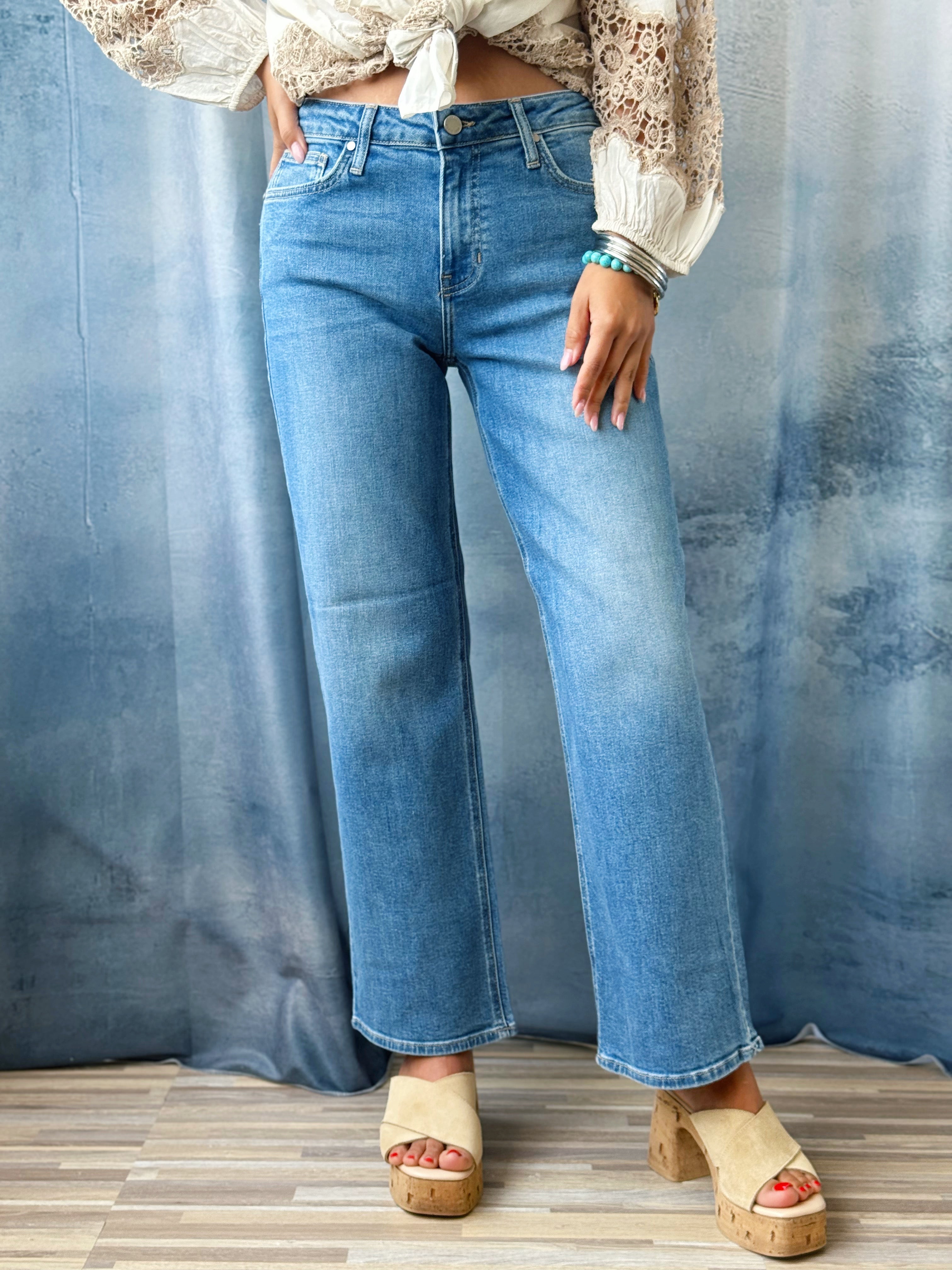 [JUST BLACK DENIM] Charlene Jean - MEDIUM DENIM - willows clothing WIDE LEG