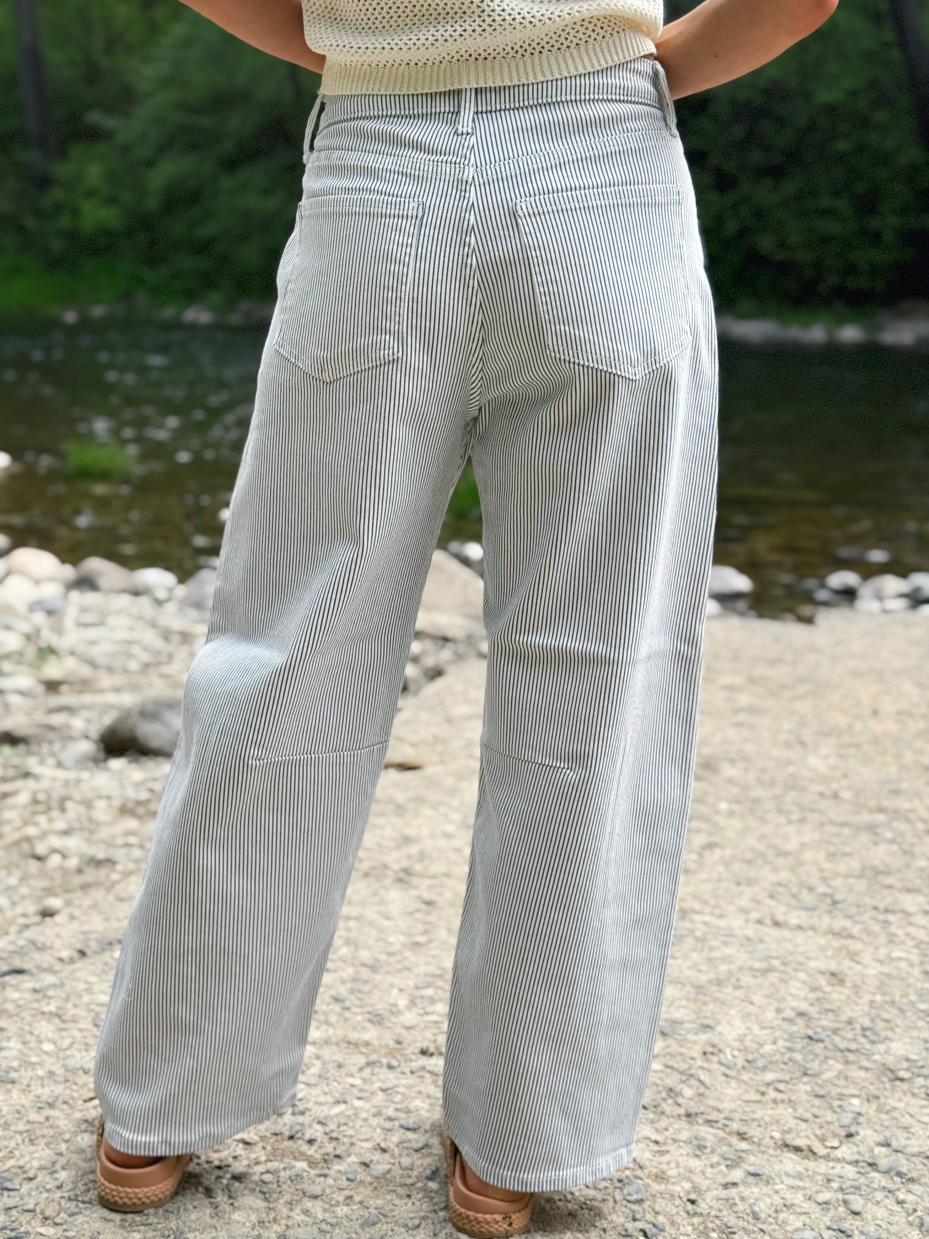 [JUST BLACK] Meredith Jean - STRIPE - willows clothing BARREL JEAN