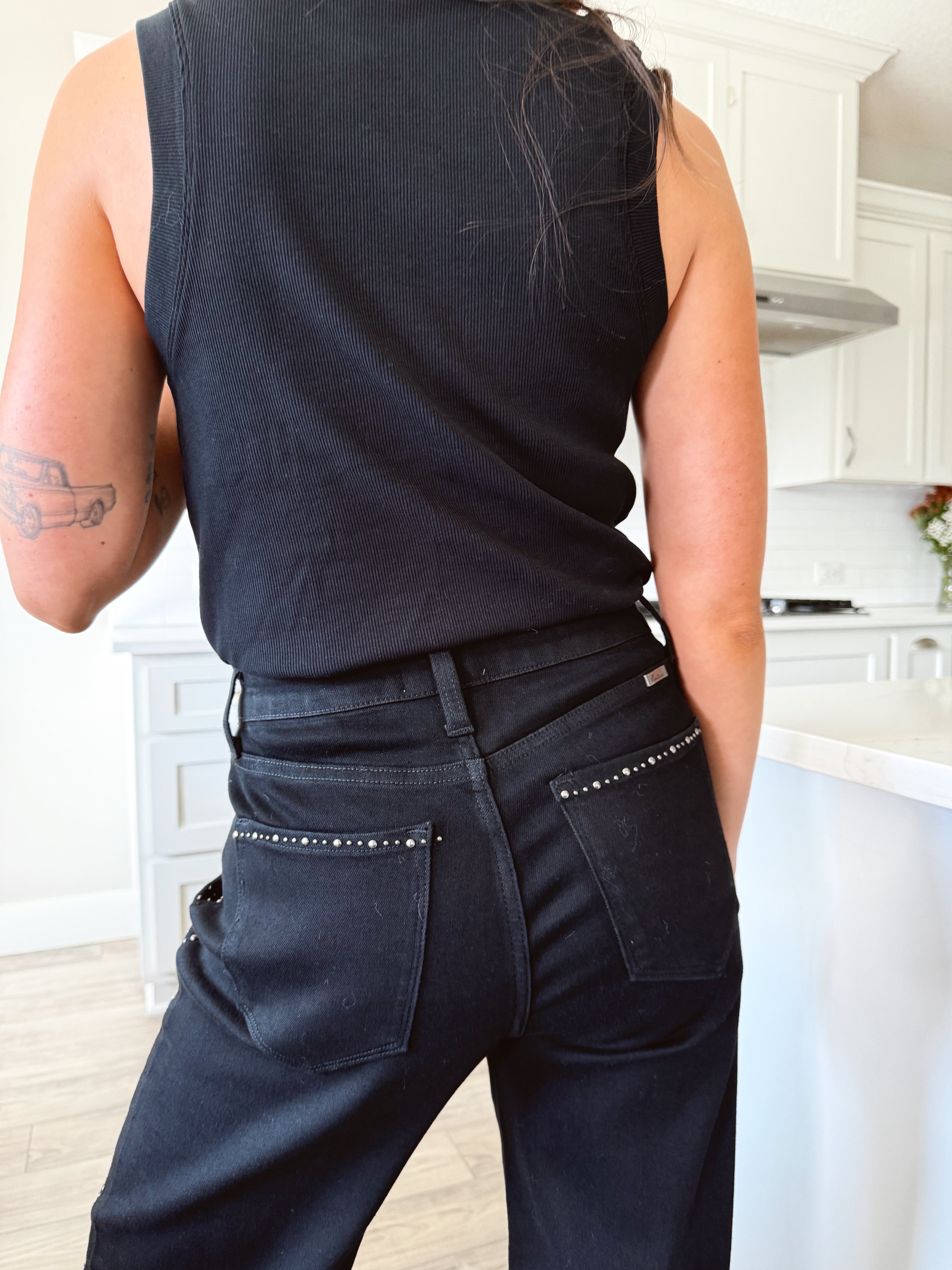 [KANCAN] Rebel Studded Jean - BLACK - willows clothing WIDE LEG