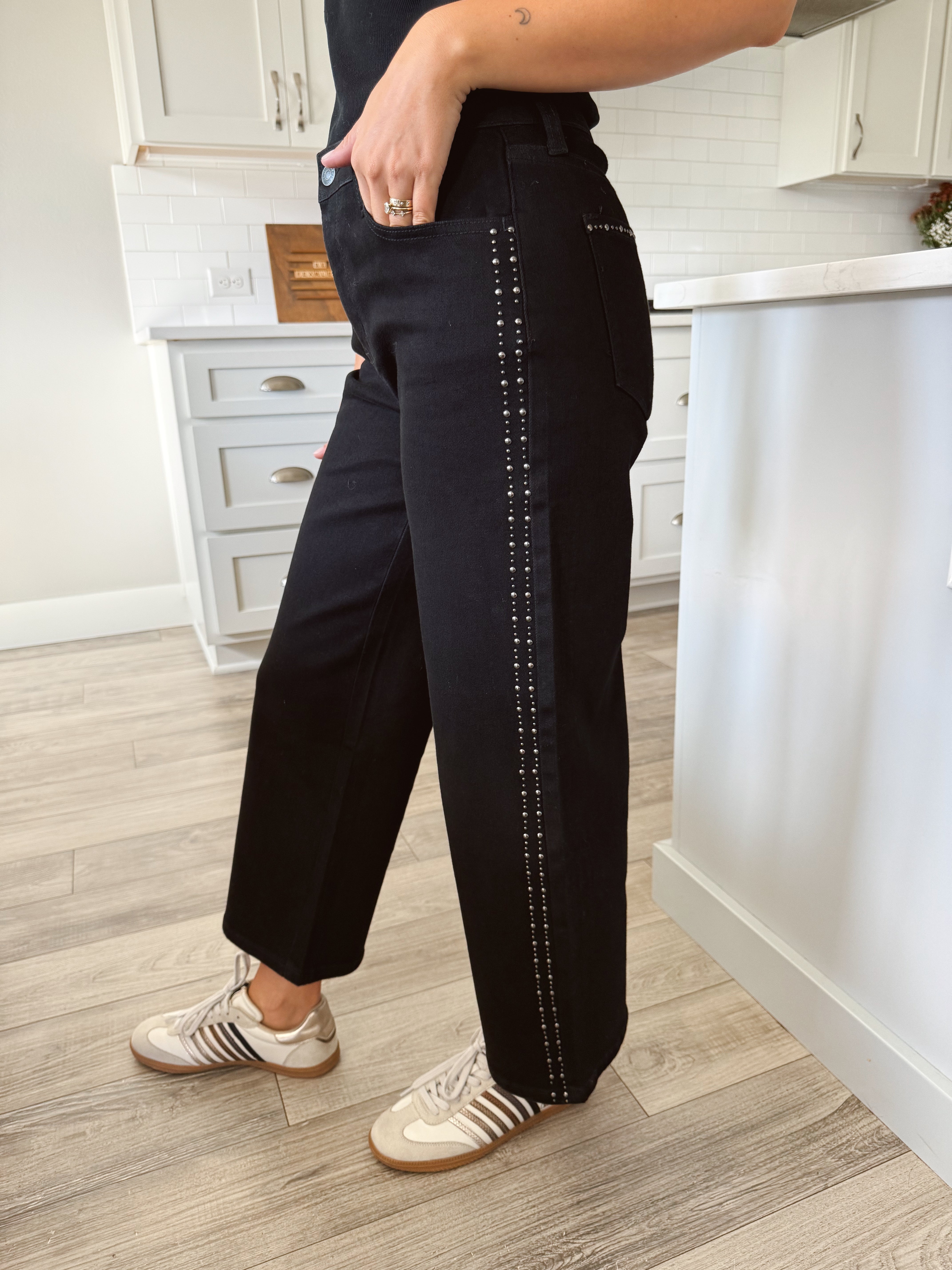 [KANCAN] Rebel Studded Jean - BLACK - willows clothing WIDE LEG