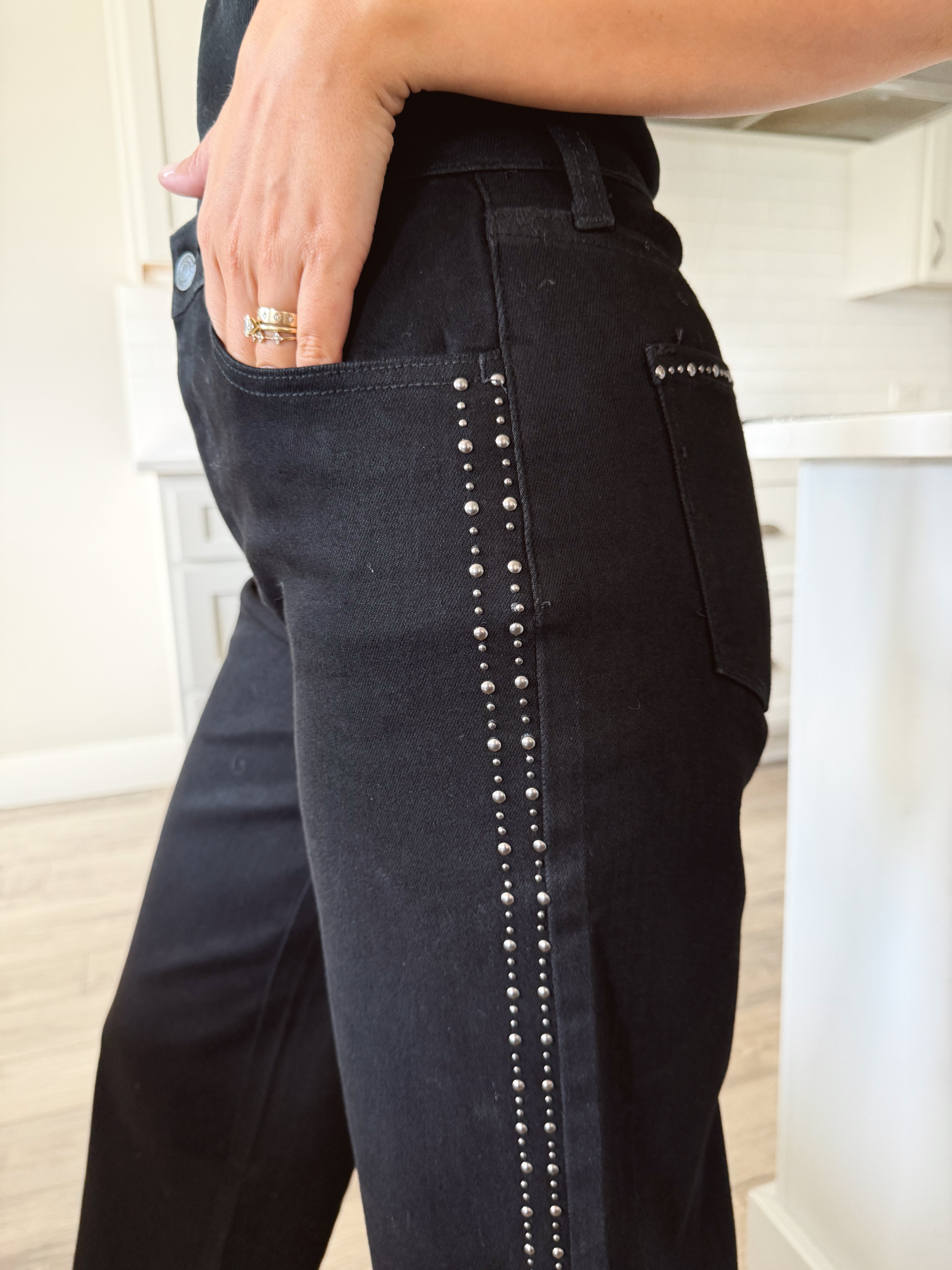 [KANCAN] Rebel Studded Jean - BLACK - willows clothing WIDE LEG