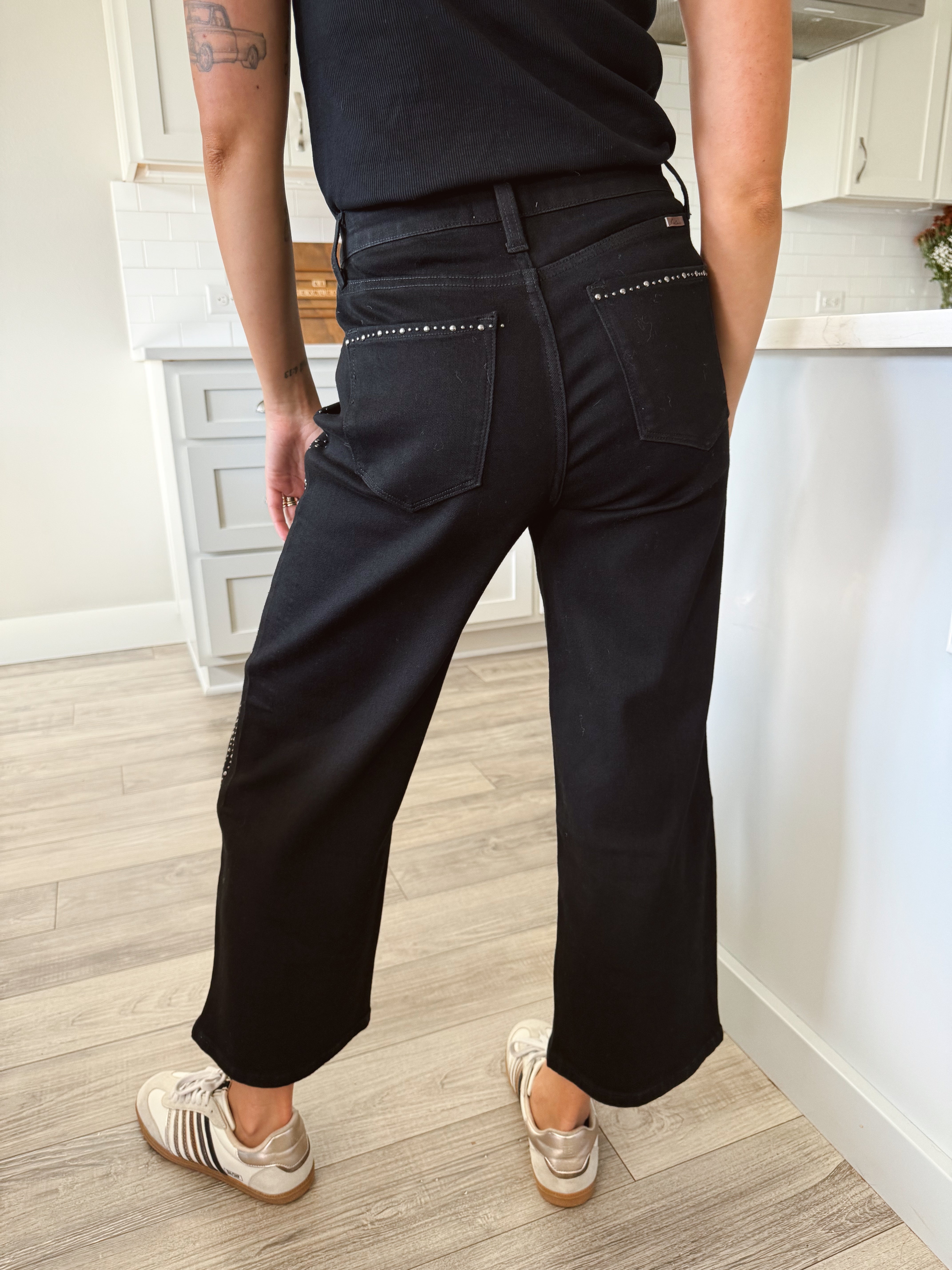 [KANCAN] Rebel Studded Jean - BLACK - willows clothing WIDE LEG