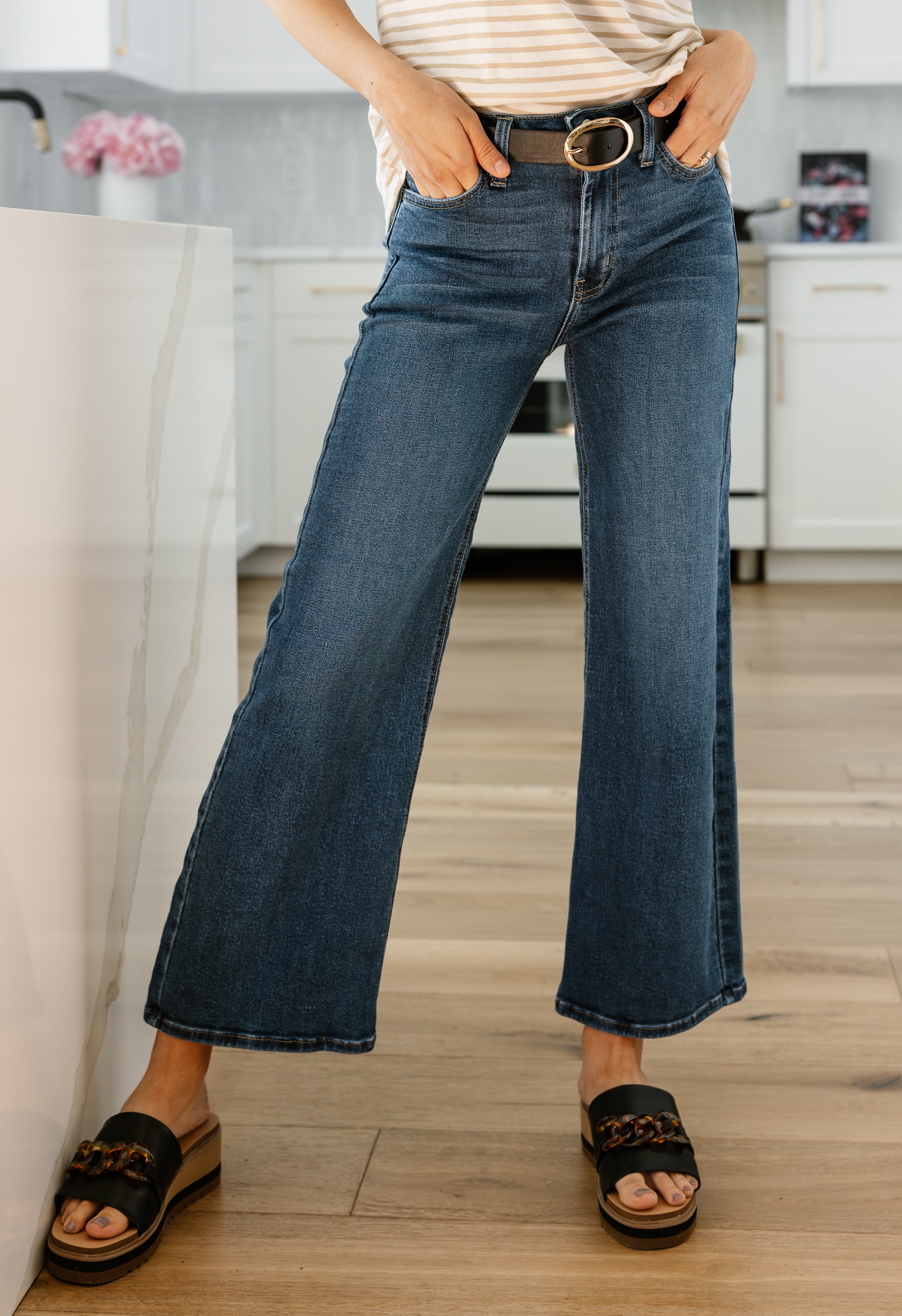 Kellen Jeans - DARK DENIM - willows clothing CROP WIDE LEG