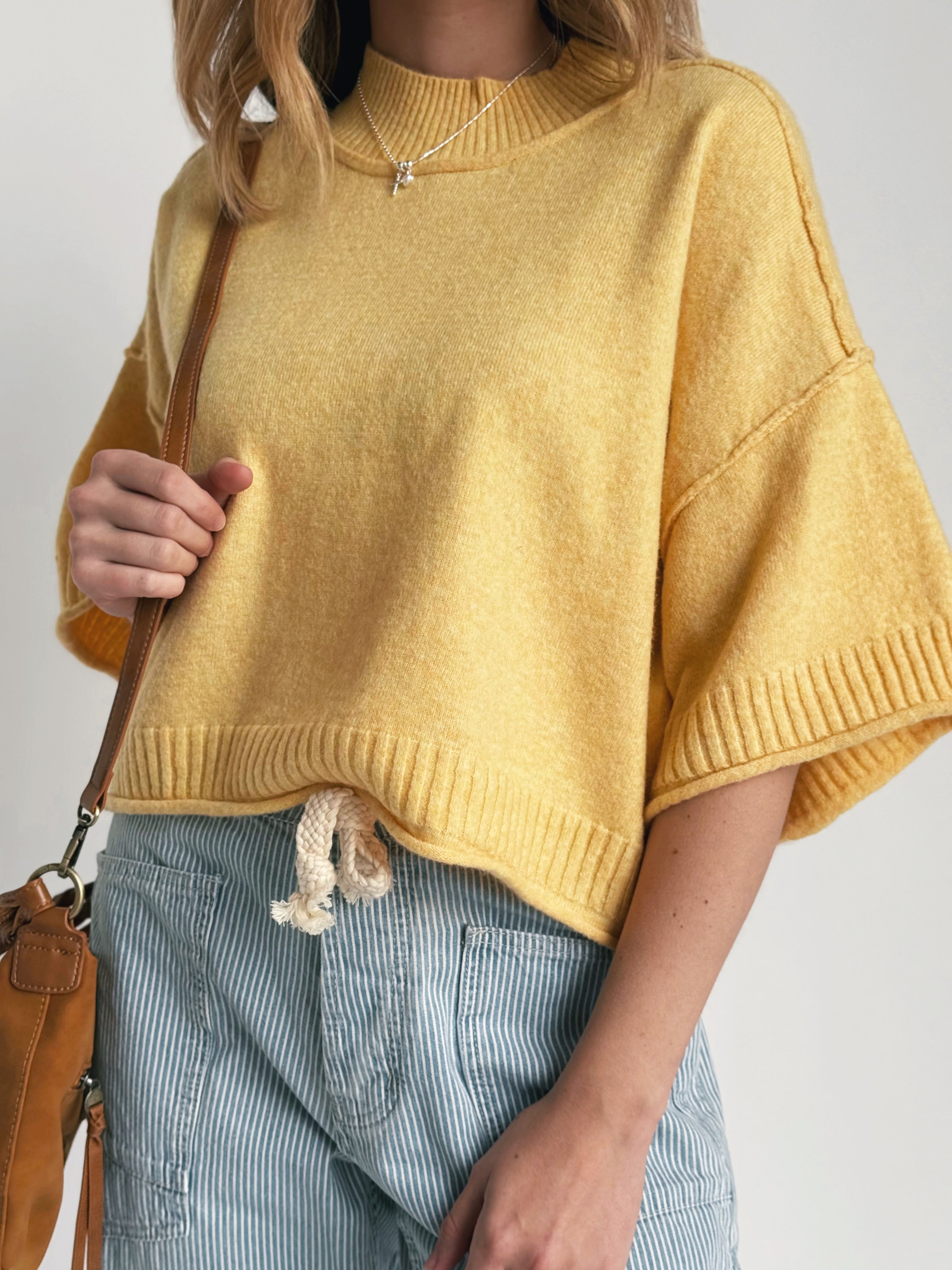 Kieran Short Sleeve Sweater - BUTTER - willows clothing SWEATER