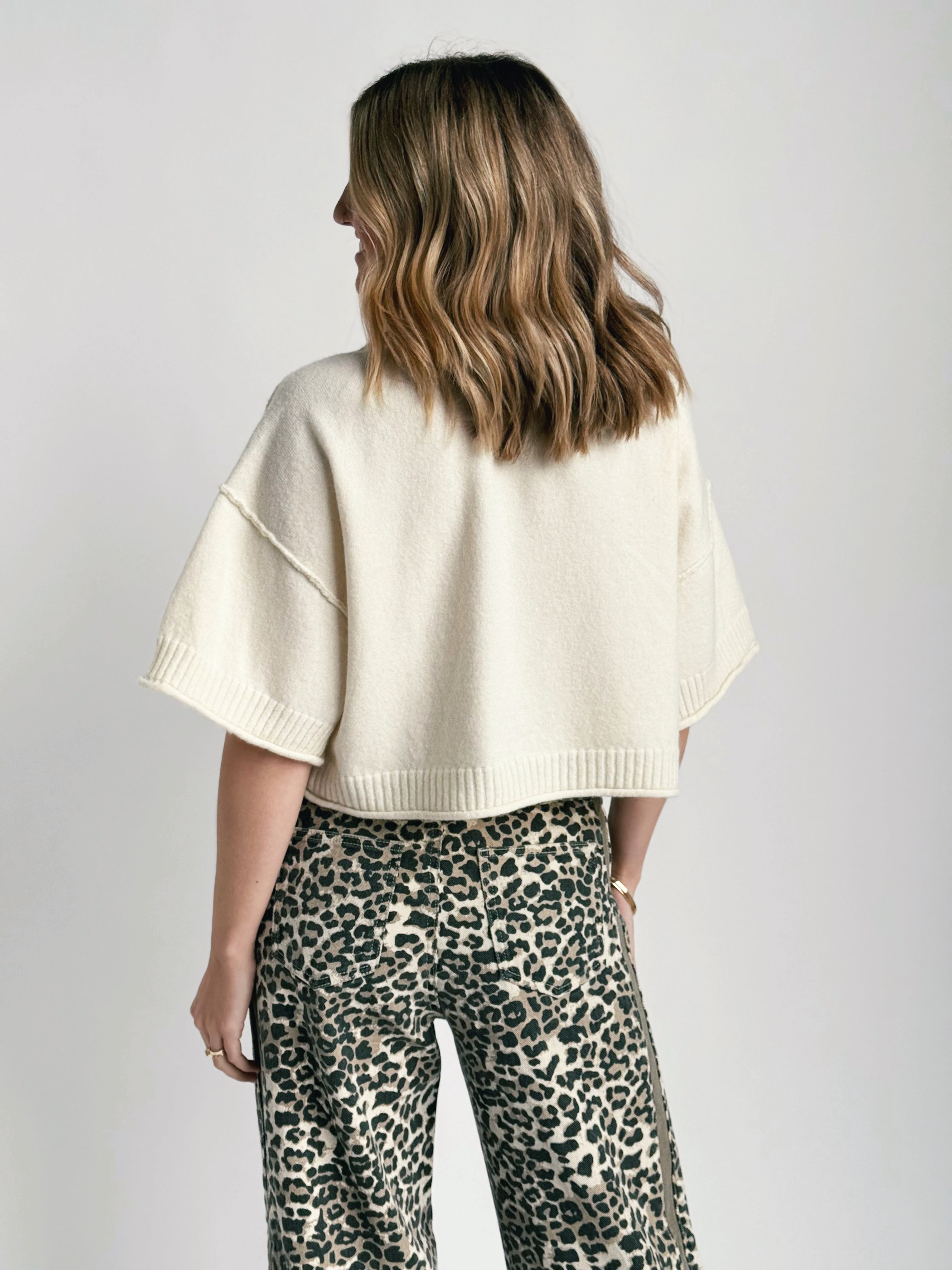 Kieran Short Sleeve Sweater - IVORY - willows clothing SWEATER