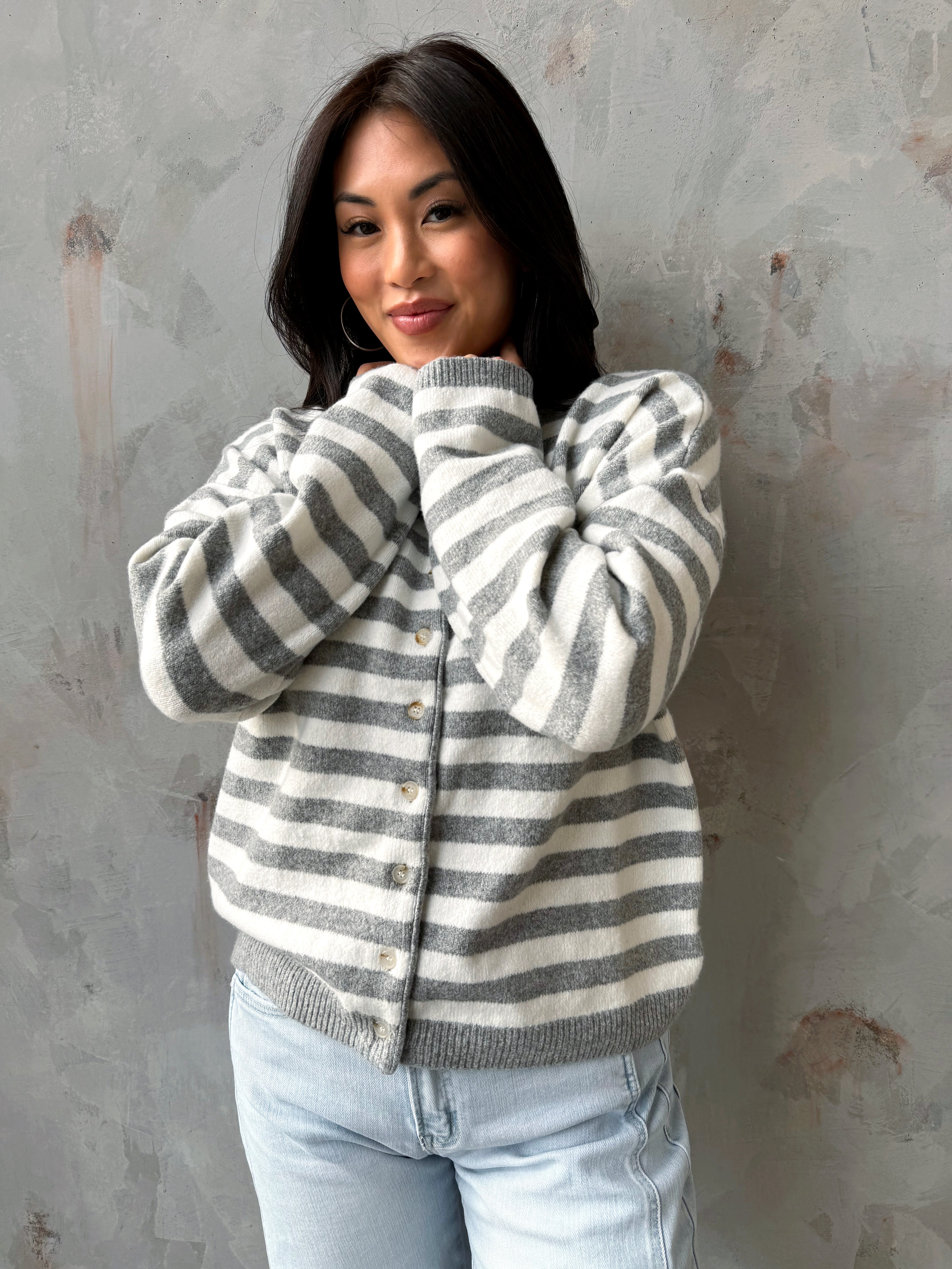 Kimmy Cardigan - HEATHER GREY/WHITE - willows clothing Cardigan