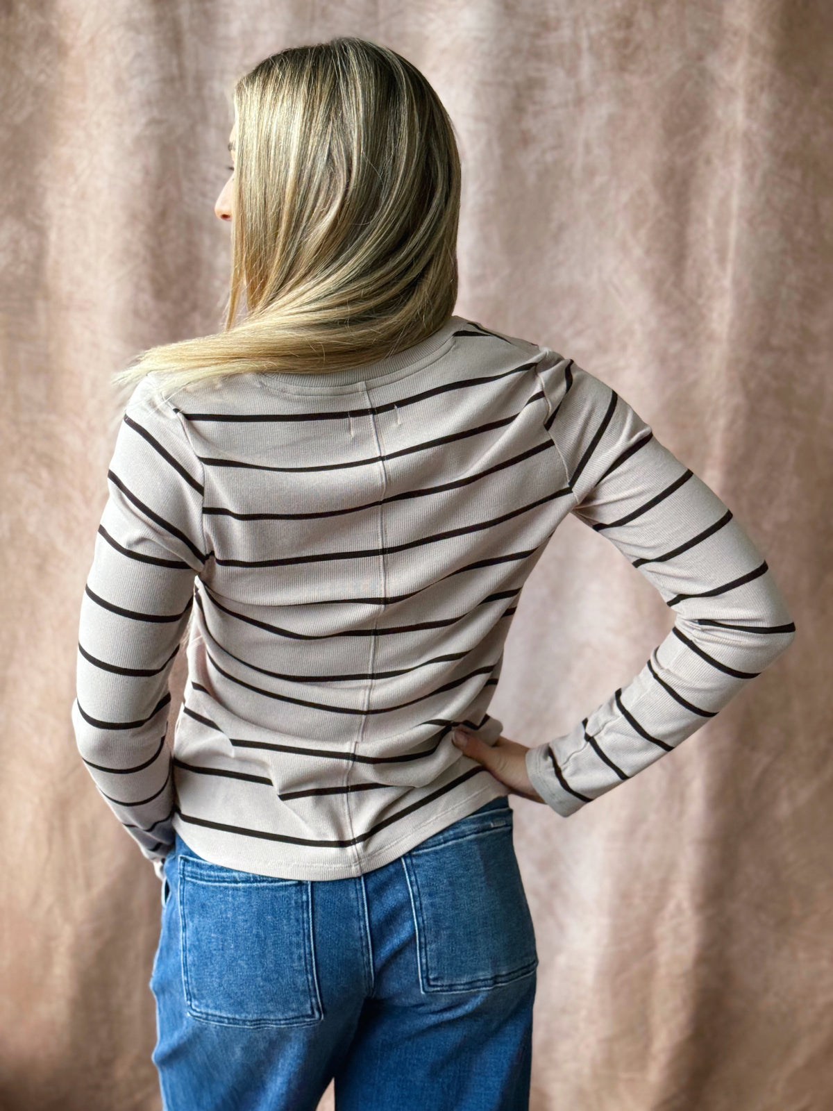 Lauren Top - PEBBLE BROWN STRIPE - willows clothing L/S SHIRT
