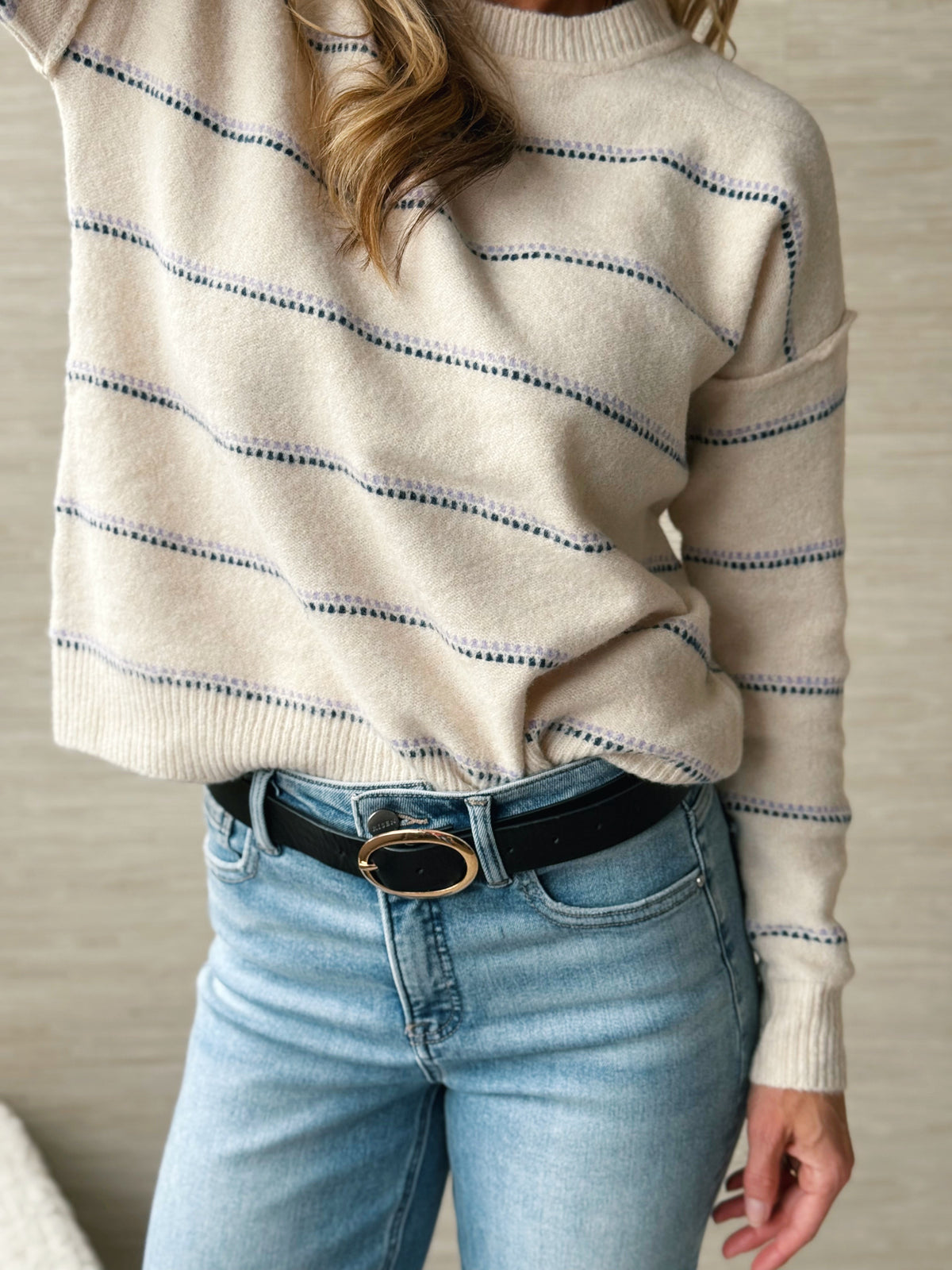 Lavender Fields Stripe Top - OATMEAL/LAVENDER - willows clothing L/S SHIRT