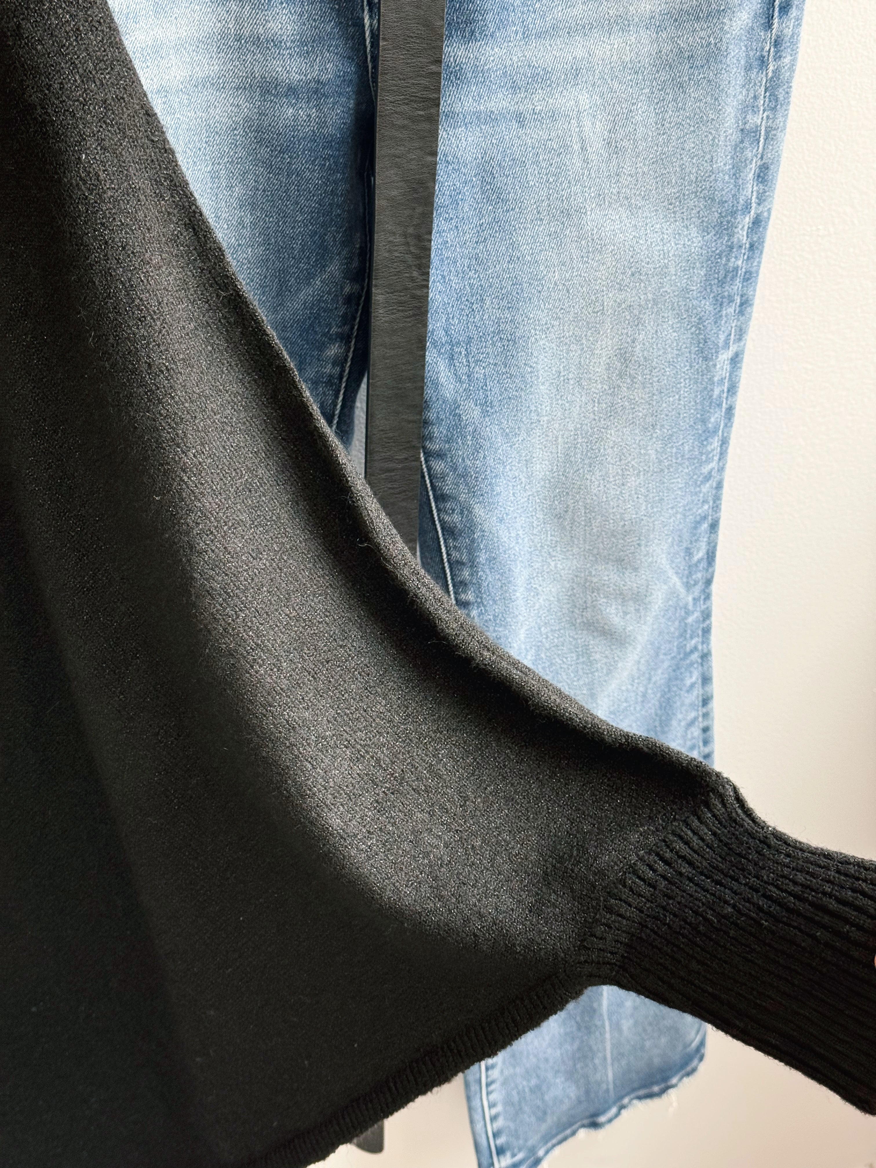 Leaf It to Us Poncho Sweater - BLACK - willows clothing PONCHO