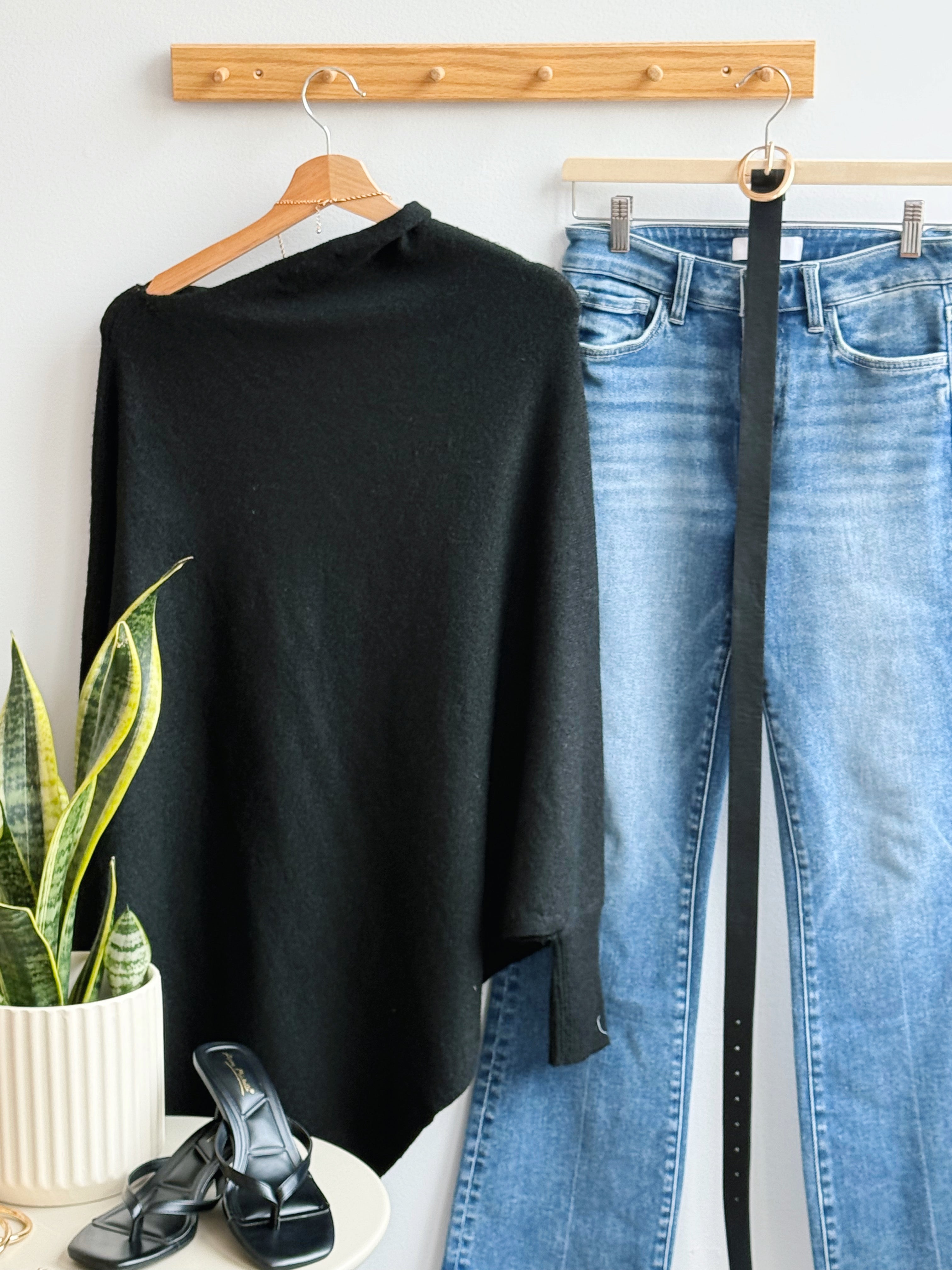 Leaf It to Us Poncho Sweater - BLACK - willows clothing PONCHO